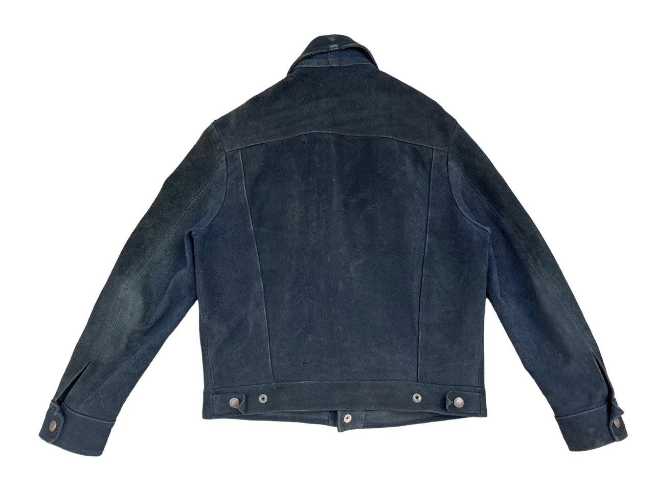 Vintage 70s 80s Ibex Fade Black Suede Leather Trucker Jacket