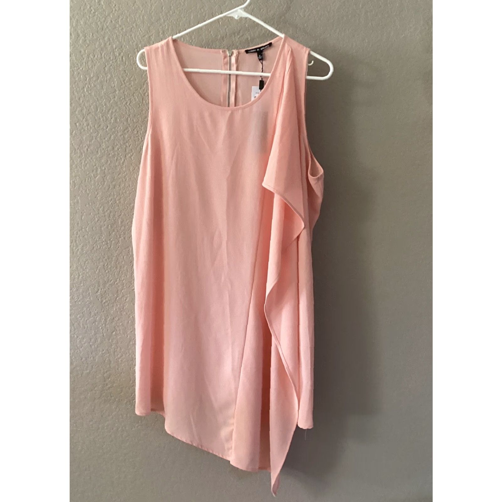 Vintage CABLE & GAUGE Tunic Top Women XL Blossom Pink Sleeveless Ruffle Asymmetric Hem Size XL / US 12-14 / IT 48-50 - 2 Thumbnail