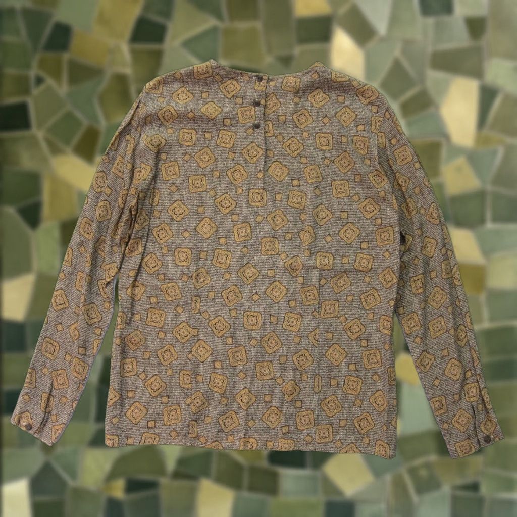 Vintage VINTAGE Rena Rowan Saville Blouse Geometric 100% Rayon Brown Long Sleeve Women 10P Size L / US 10 / IT 46 - 1 Thumbnail
