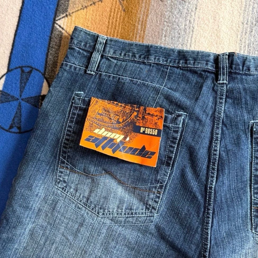 Denime VINTAGE DNM Attitude Baggy Wide Leg Denim Jean Shorts Men 46 15” Inseam Blue WideLeg Grunge Y2K HipHop Casual Travel Summer Spring Fall Size US 30 / EU 46 - 4 Thumbnail