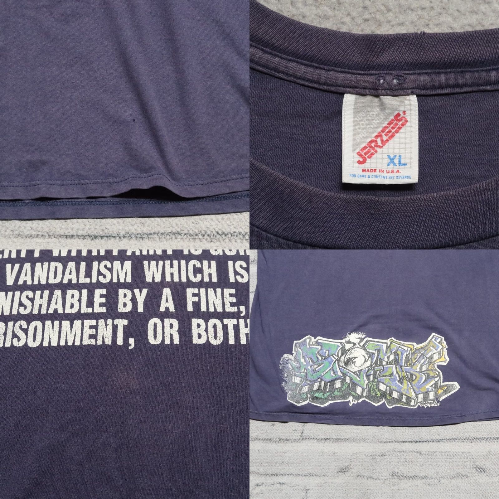 Jerzees Vintage Graffiti Vandalism Shirt XL Navy Nike? Size US XL / EU 56 / 4 - 8 Thumbnail