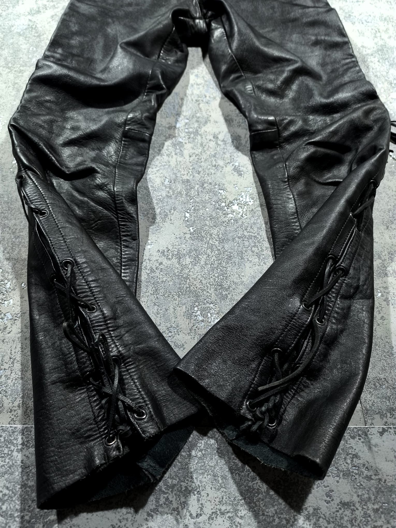 Leather kmrii moto type string leather pants vtg opium rockstar Size 29" - 4 Thumbnail