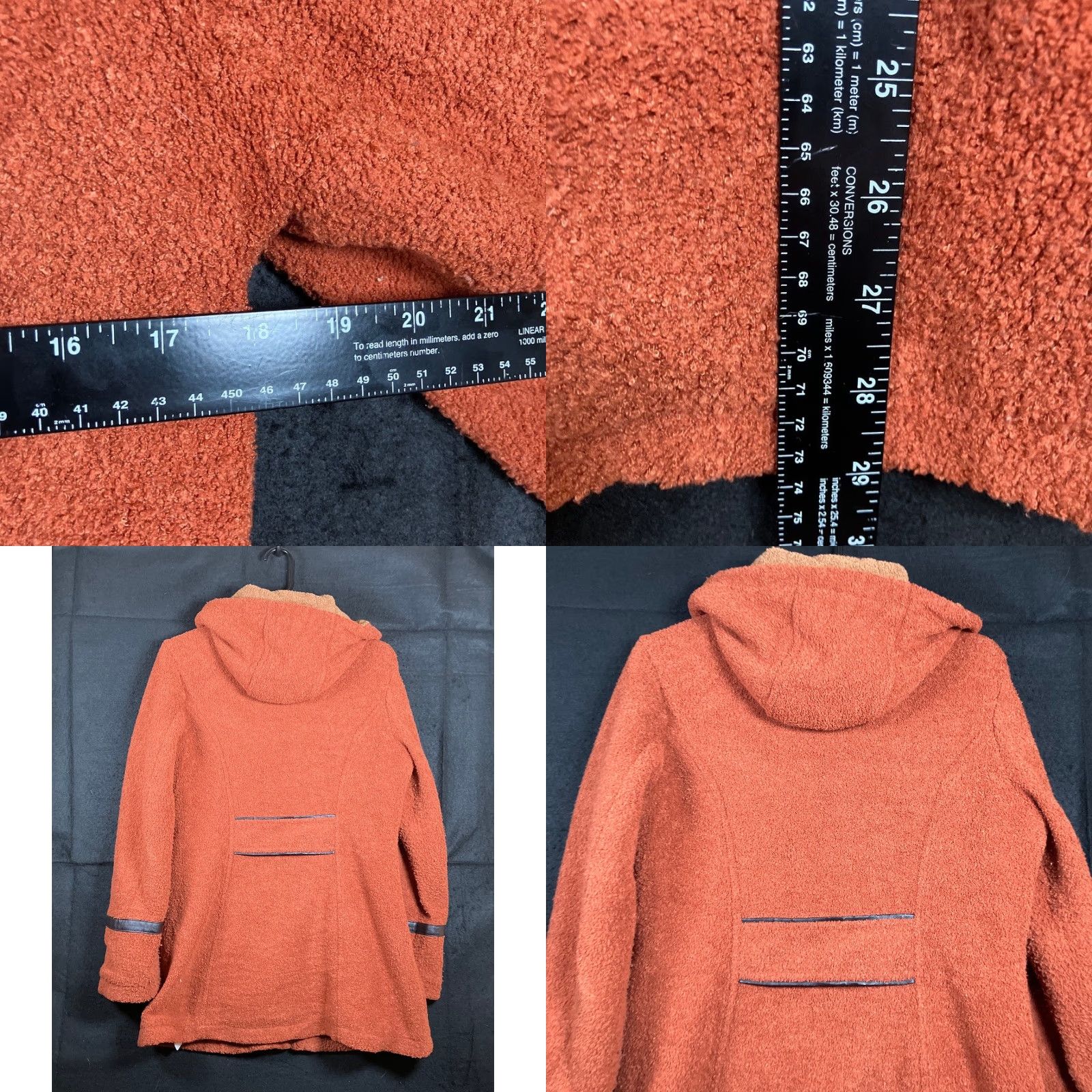 Vintage Susan Graver Womens Coat Orange Hooded Full Zip Faux Leather Trim Fleece XS Size XS / US 0-2 / IT 36-38 - 8 Thumbnail