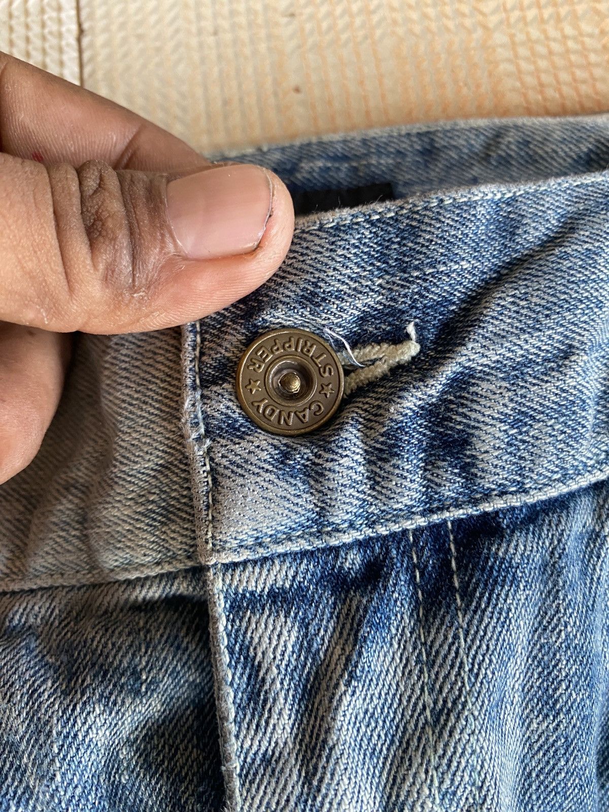 Beauty Beast × PPFM Vintage candy stripper slim cut distressed denim Size US 33 - 15 Thumbnail