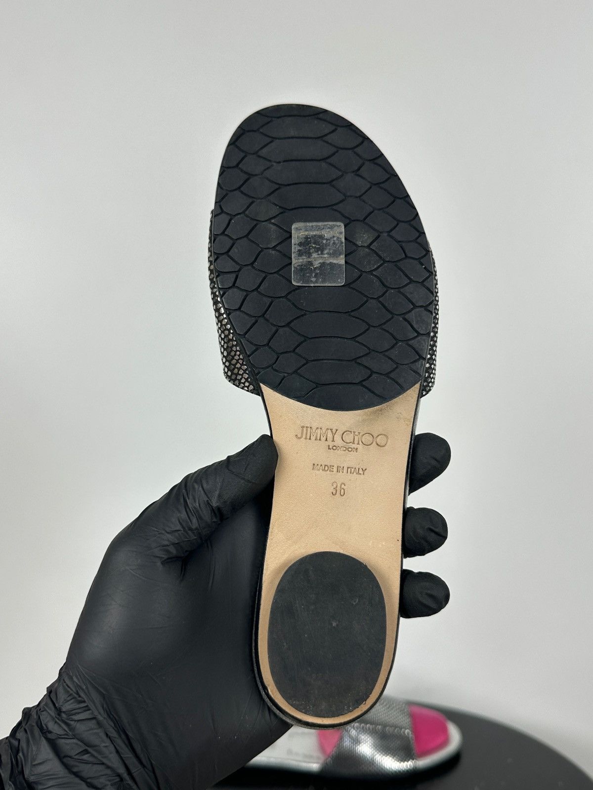 Jimmy Choo Jimmy Choo Metallic Black Snake Leather Slides Sandals Size US 6 / IT 36 - 16 Thumbnail
