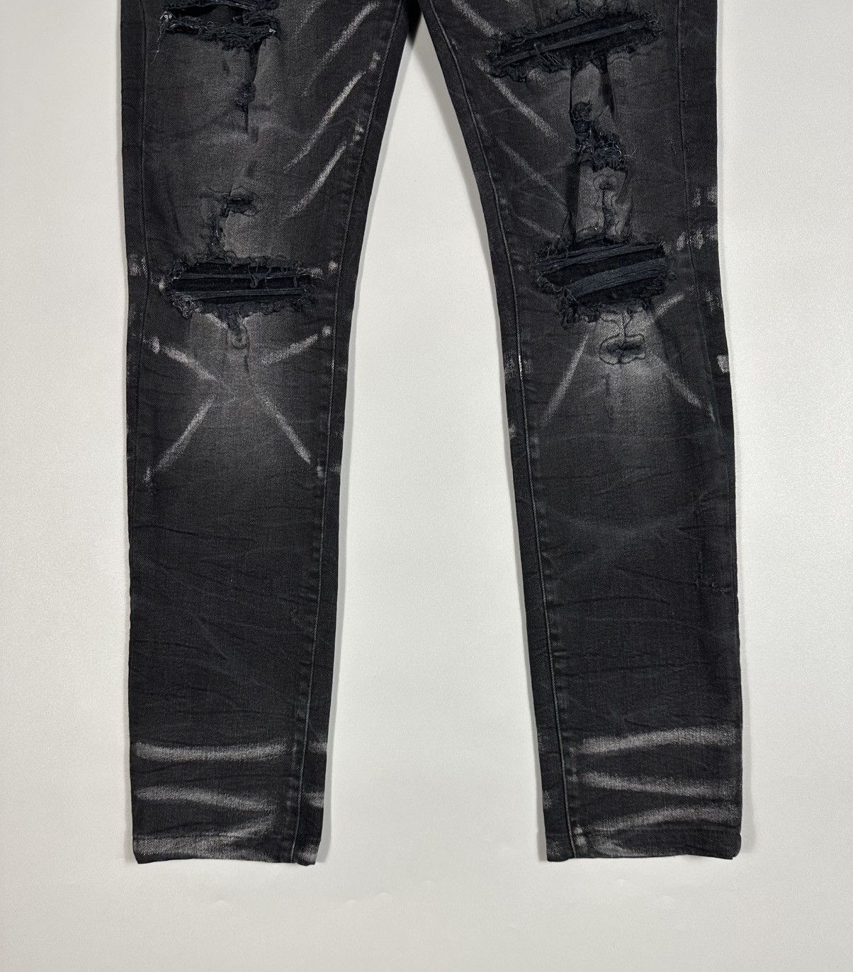 Amiri Amiri MX1 Distressed Ripped Wool Patch Black Denim Jeans Size US 34 / EU 50 - 4 Thumbnail