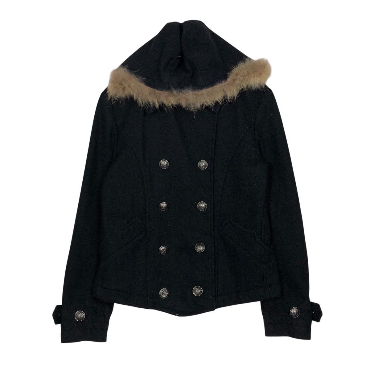 PPFM 📌Rich Black Wool Biker Jacket PPFM Mink Fur Hoodie Size US M / EU 48-50 / 2 - 2 Thumbnail