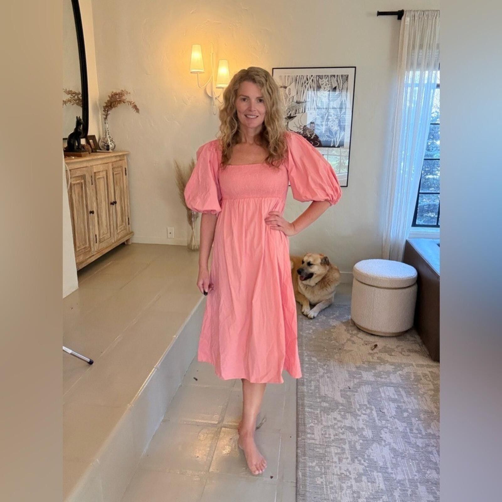 Other Sotela Collection Pink Smocked Midi Dress Puff Sleeve S Size S / US 4 / IT 40 - 3 Thumbnail