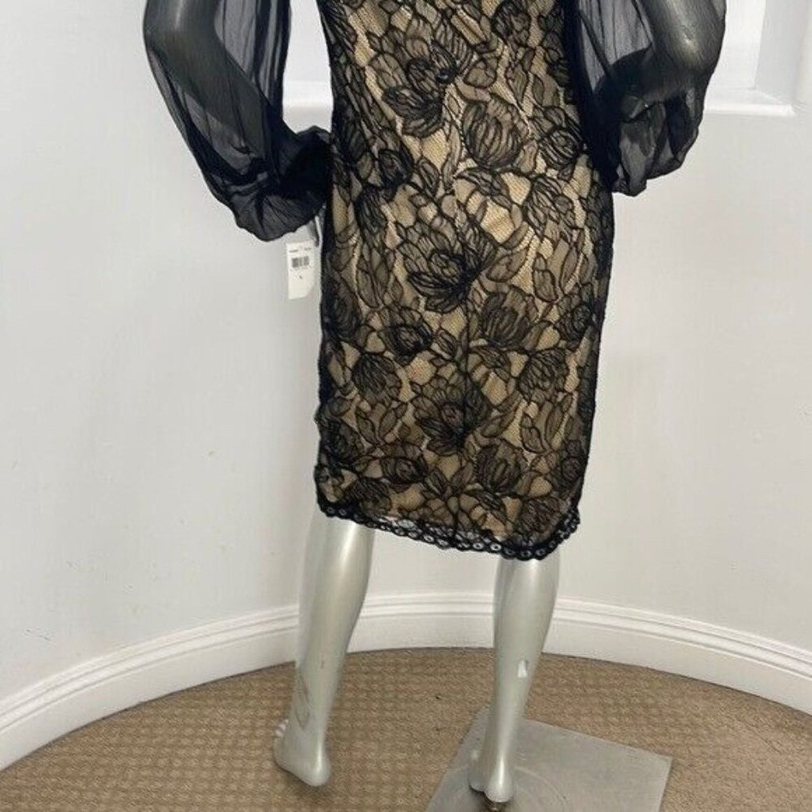 Tadashi Shoji Tadashi Shoji Black Lace Sheath Dress Midi Long Sleeve 8 Size M / US 6-8 / IT 42-44 - 11 Thumbnail