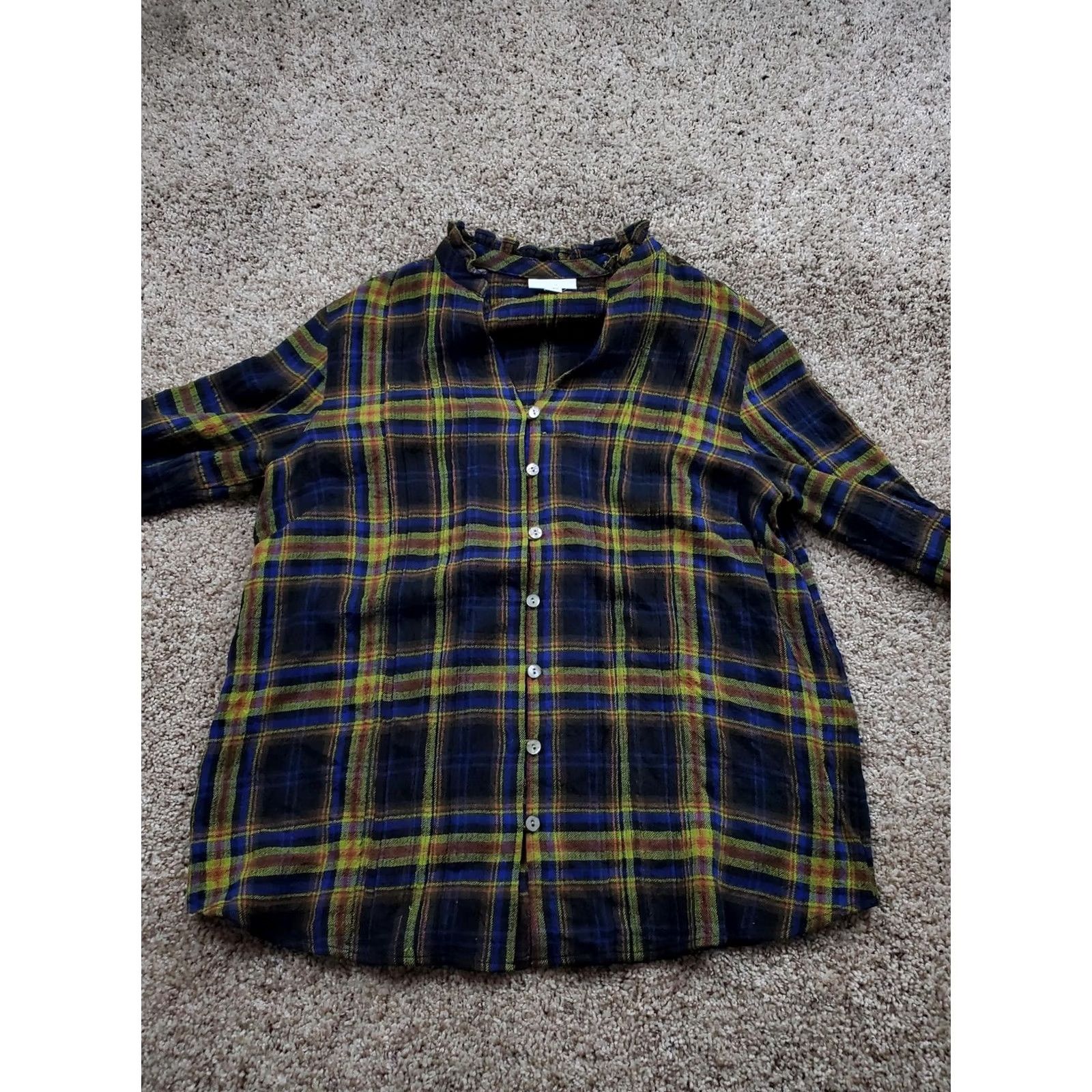 J. Jill J. Jill Shirt Womens Small Plaid Button-Up Long Sleeve Top Rayon Blend Stretch Regular Vintage No Size S / US 4 / IT 40 - 3 Thumbnail