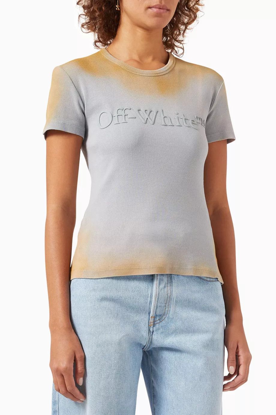Off-White o1y1225 Logo Crewneck T-Shirt in Sky Blue/Light Brown Size S / US 4 / IT 40 - 1 Thumbnail