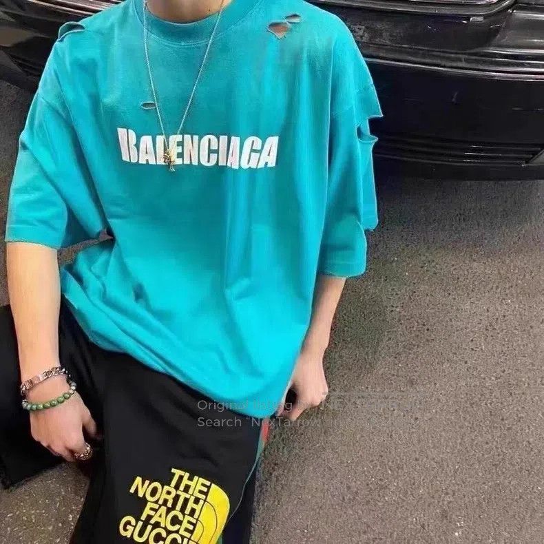 Balenciaga Balenciaga Letter Destroyed Blue Short Sleeve Size US M / EU 48-50 / 2 - 6 Thumbnail