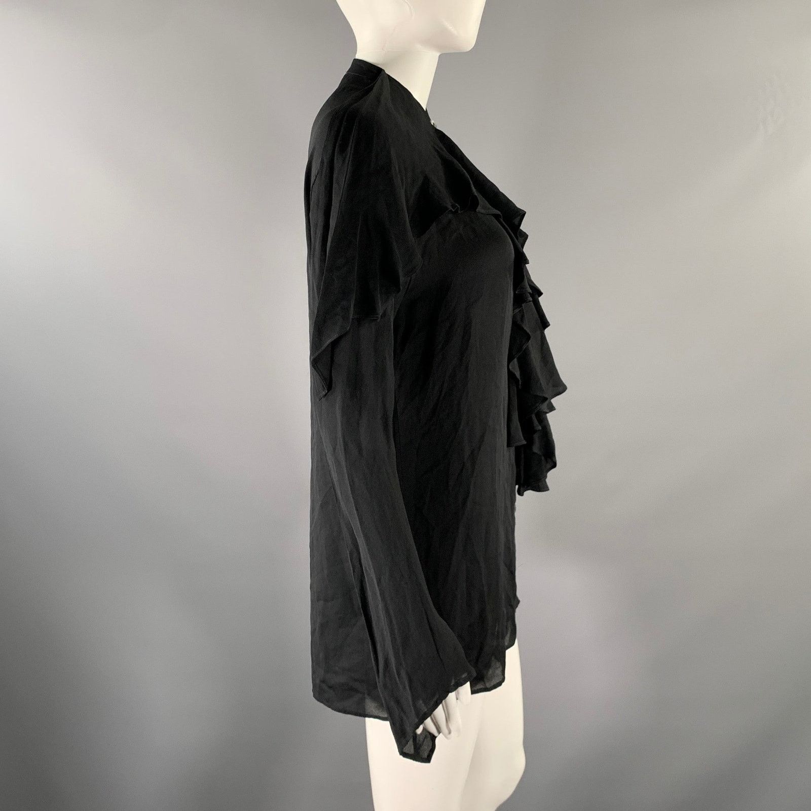 Jil Sander JIL SANDER Size 0 Black Silk Ruffled Blouse Size XS / US 0-2 / IT 36-38 - 3 Thumbnail