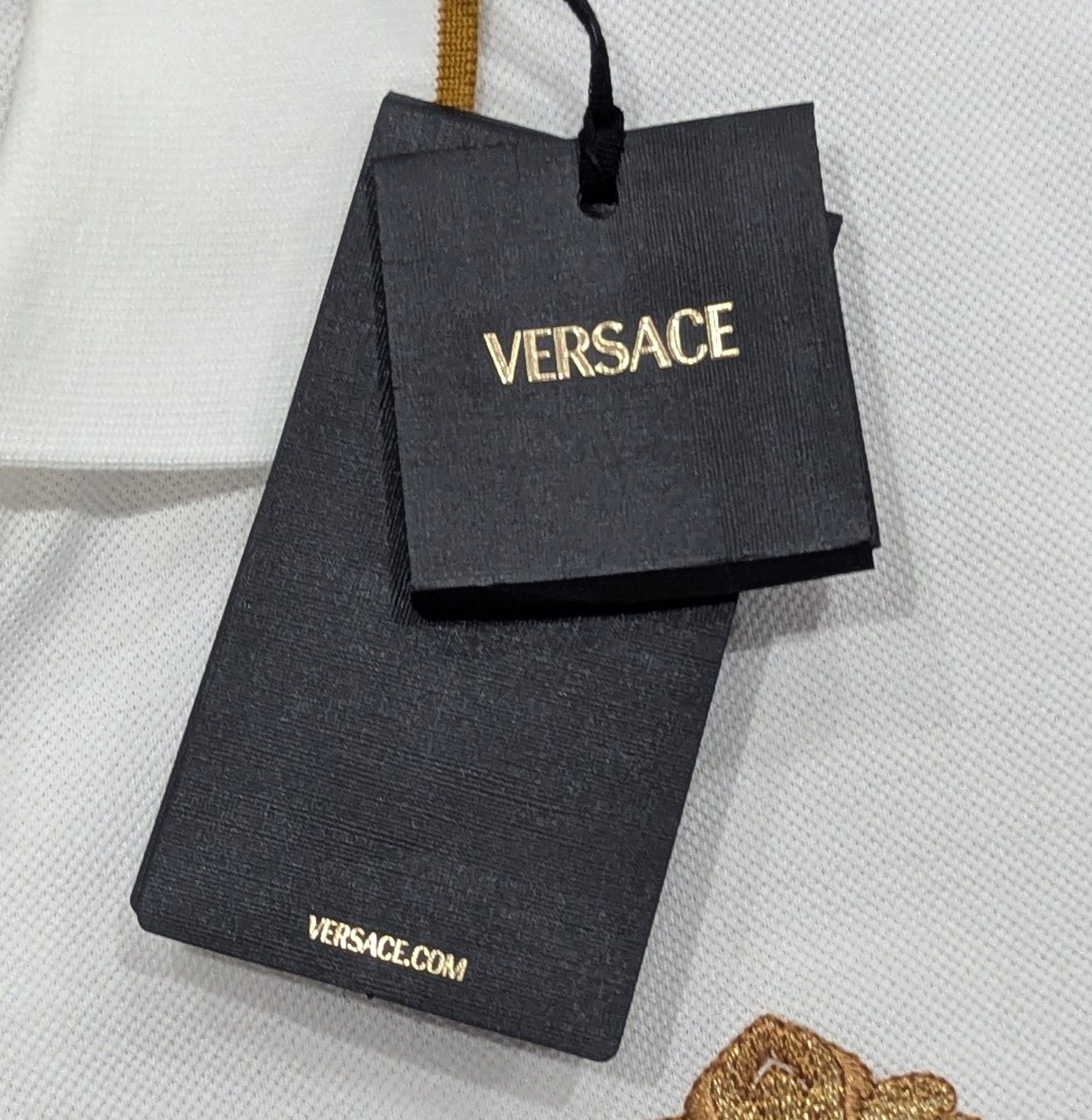 Versace VERSACE Barocco Crest Polo Shirt White/Gold Medium Size US M / EU 48-50 / 2 - 7 Thumbnail