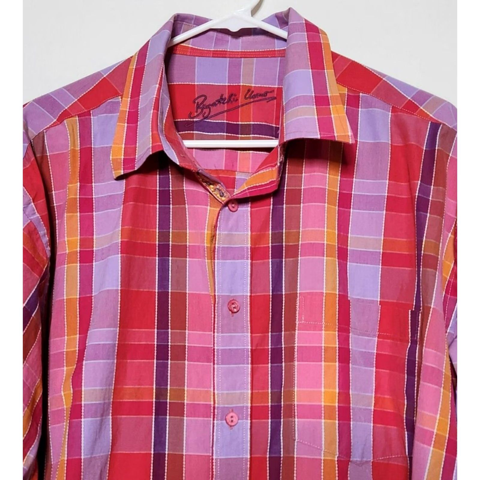 BUGATCHI Bugatchi Uomo Shirt Mens XL Button-Down Plaid Long Sleeve Pocket Button Up Shirt Size 46R - 3 Thumbnail
