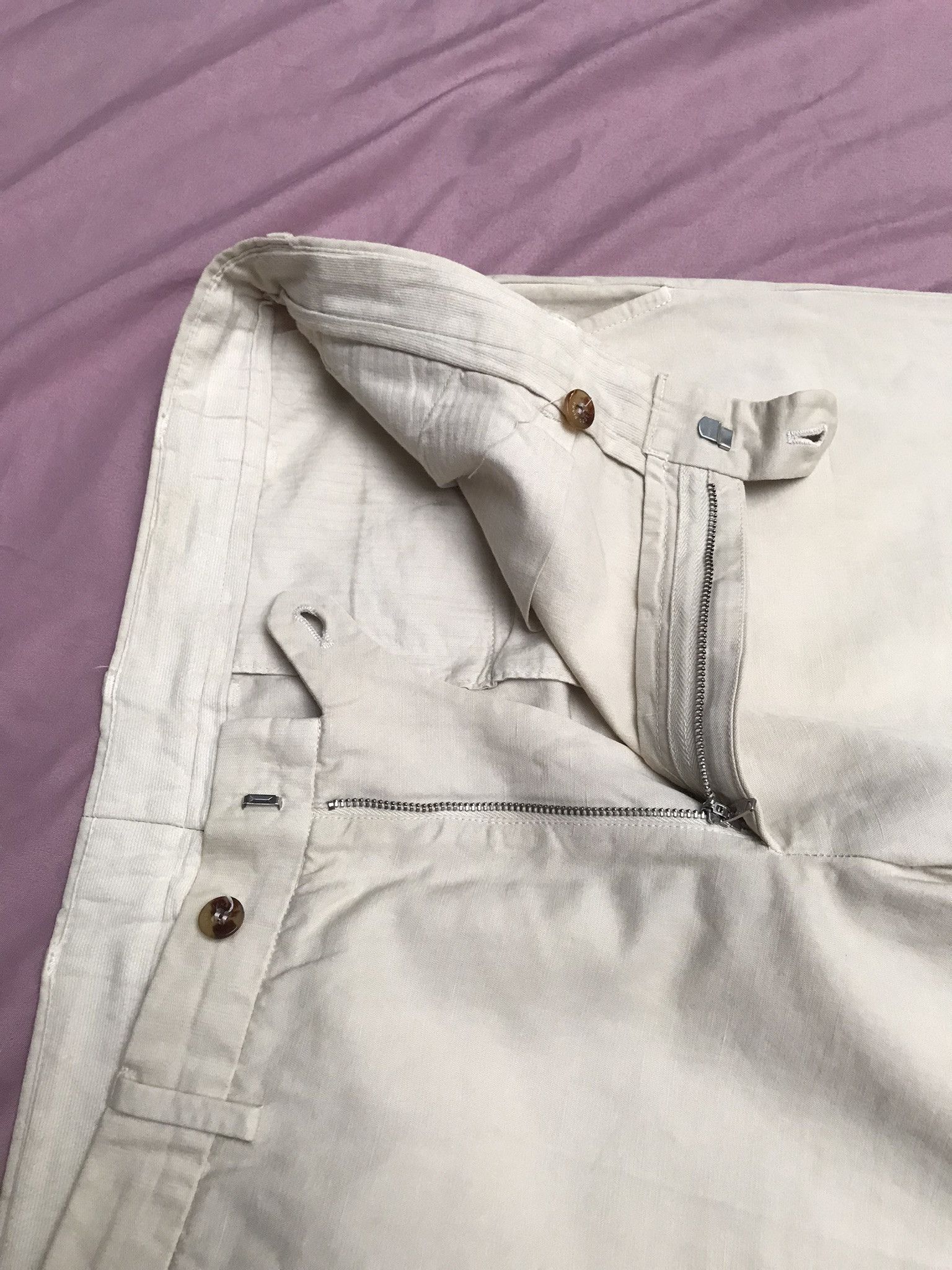 Loro Piana LORO PIANA LINEN COTTON BLEND CREAM CHINO TROUSERS Size US 34 / EU 50 - 10 Thumbnail
