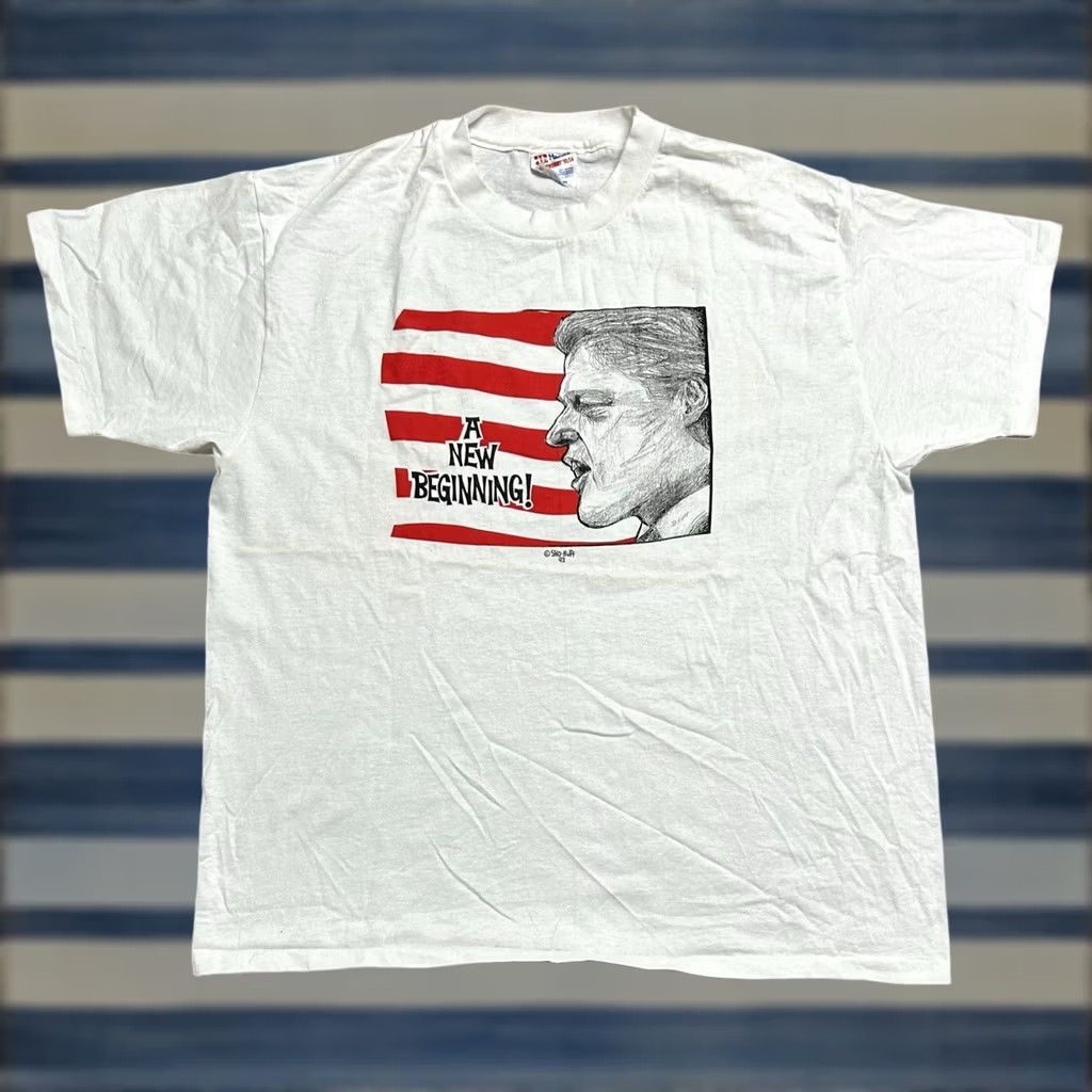 Hanes VTG Hanes White Short Sleeve Shirt Men XL USA Bill Clinton 1990s USA Theme Size US XL / EU 56 / 4 - 1 Thumbnail