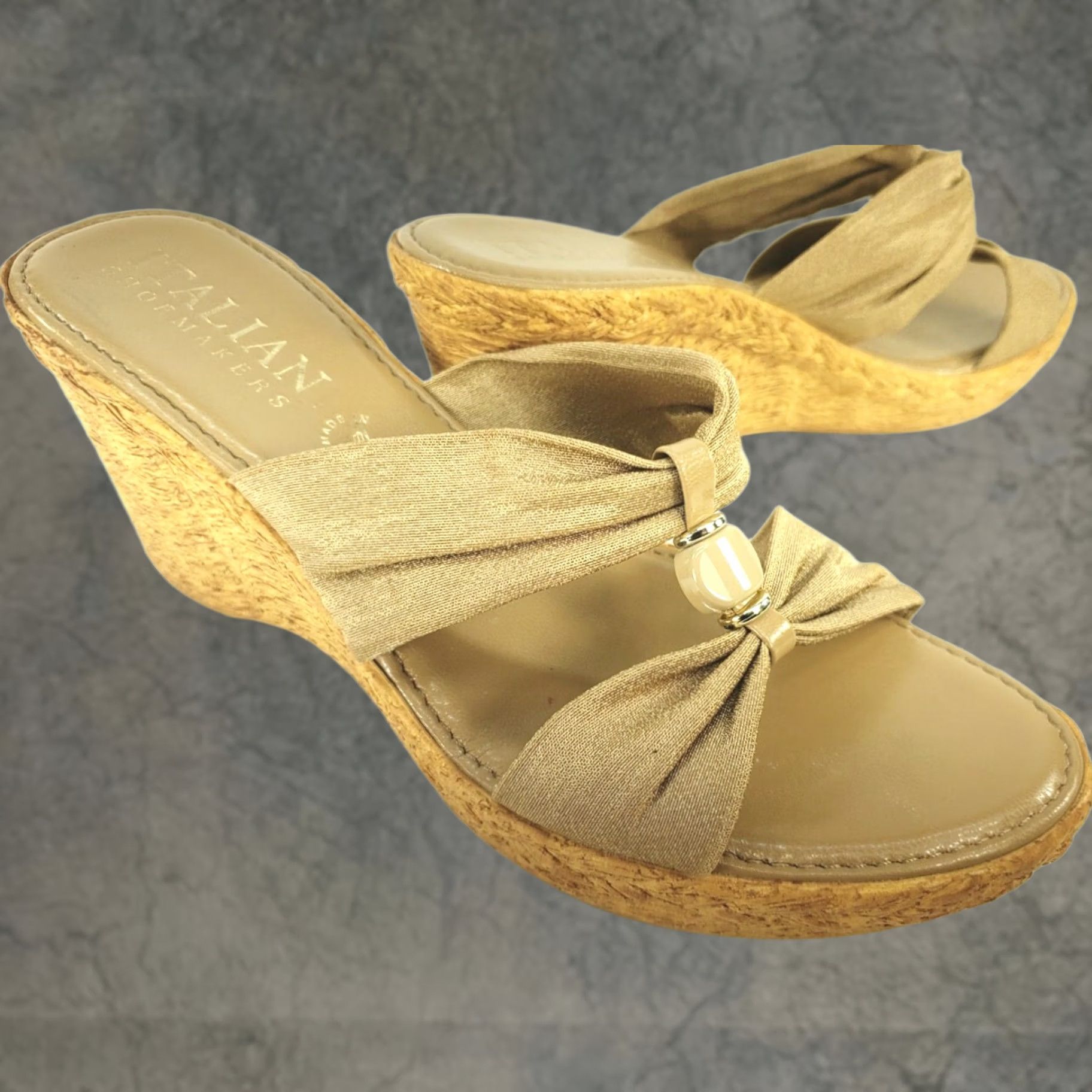Vintage VINTAGE ITALIAN Shoemaker Gold Metallic Skin Tone Wedge Slide Sandal Women's 8M ITALY Size US 8 / IT 38 - 1 Thumbnail