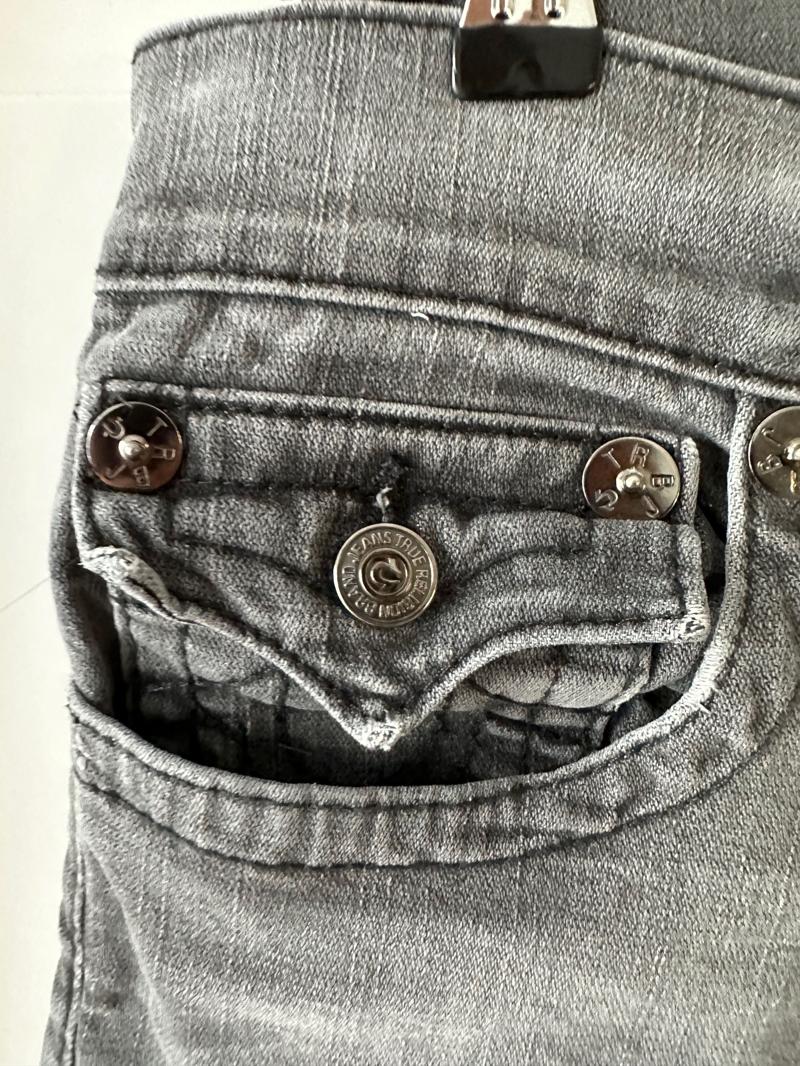 True Religion True Religion Gray Stretch Straight denim pants metal dots Size US 31 - 18 Thumbnail