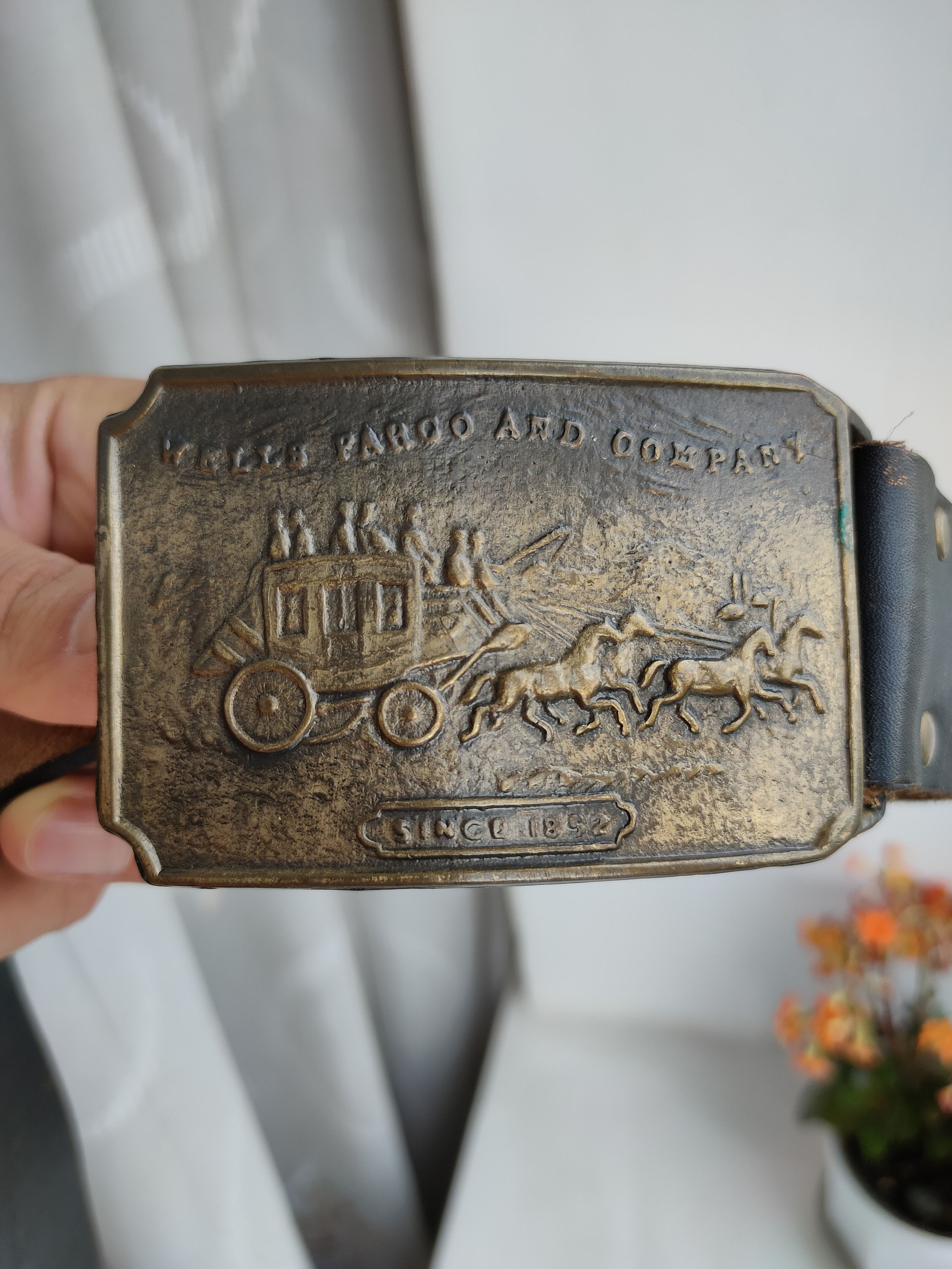 Levi's Wells Farco And Company Vintage Leather Belt Vintage Buckle Size ONE SIZE - 2 Thumbnail