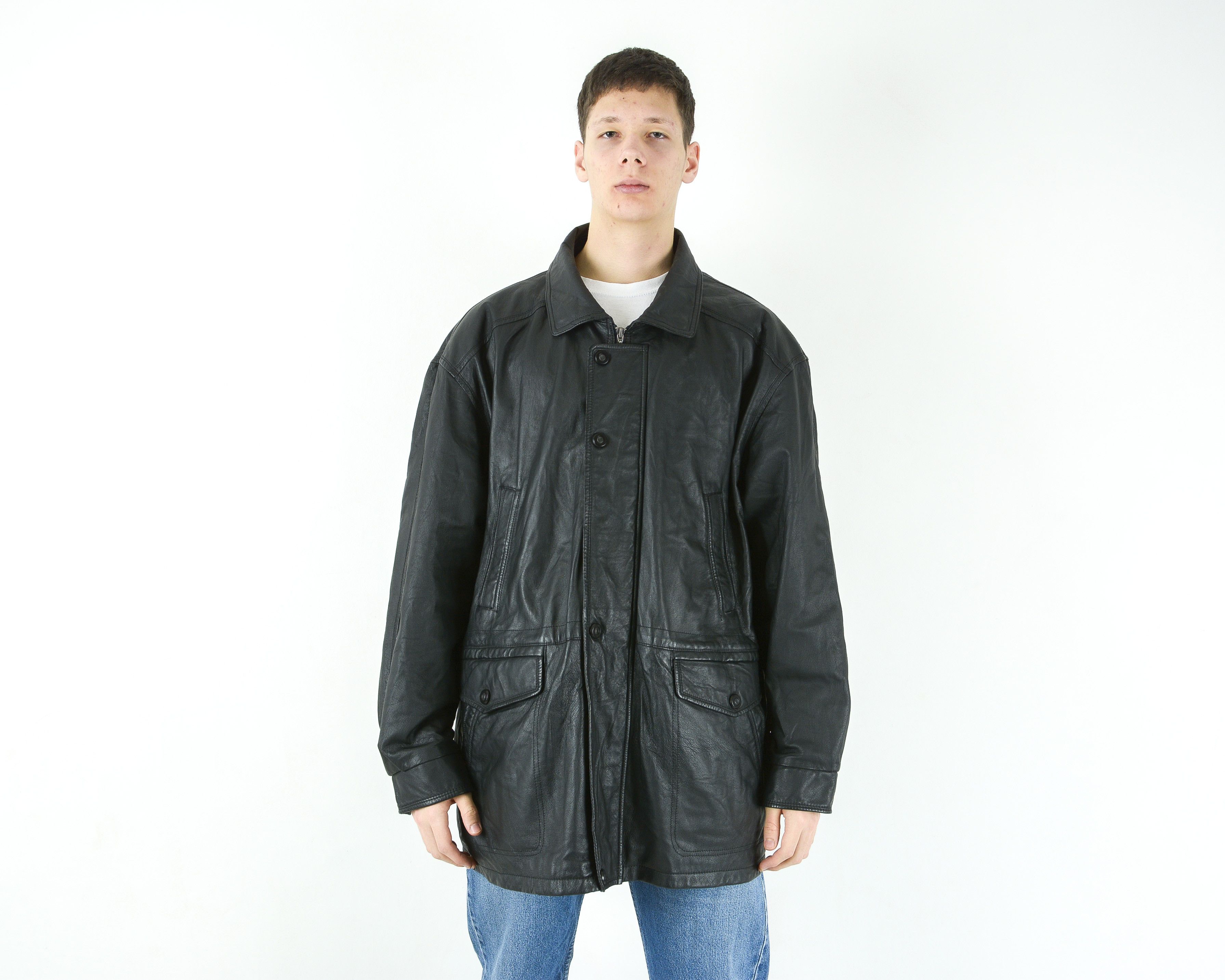 Vintage Canda Uk 48 Us Leather Over Coat Jacket Grunge 3XL Outdoors Size US XXL / EU 58 / 5 - 1 Thumbnail