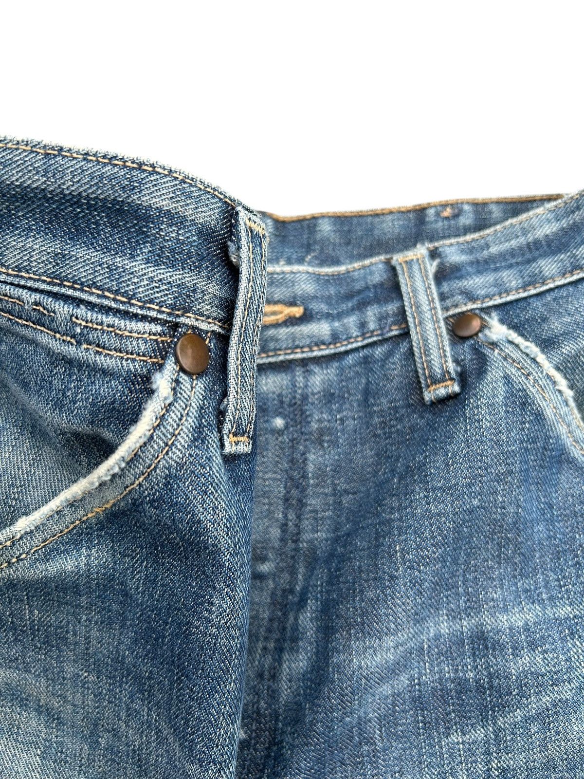 Kapital VINTAGE WRANGLER BLUE BELL SELVEDGE DISTRESSED DENIM JEANS Size US 31 - 10 Thumbnail