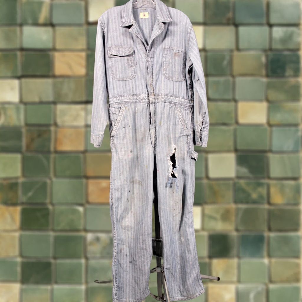 Vintage VINTAGE Blue Bell 50s HBT Coveralls 40 Short Striped Jumpsuit Mens Size US 35 - 1 Thumbnail