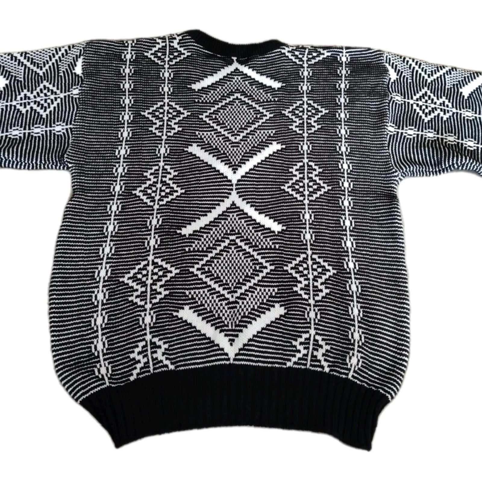 Jantzen VINTAGE Jantzen 90s Sweater Men Sz M Geometric Black White Crew Neck Knit All Seasons EUC Size US M / EU 48-50 / 2 - 2 Thumbnail