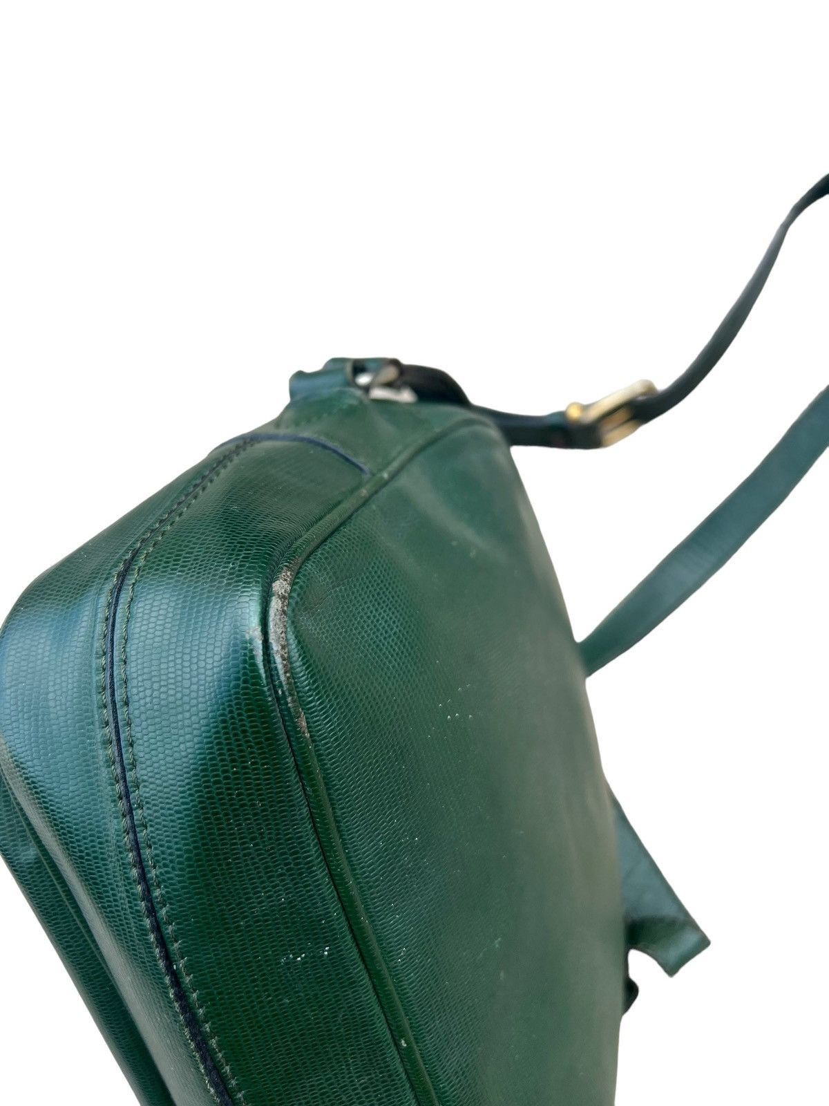 Celine × Leather Vintage CELINE Distress Patina Green Leather Bag riri Zipper Size ONE SIZE - 10 Thumbnail
