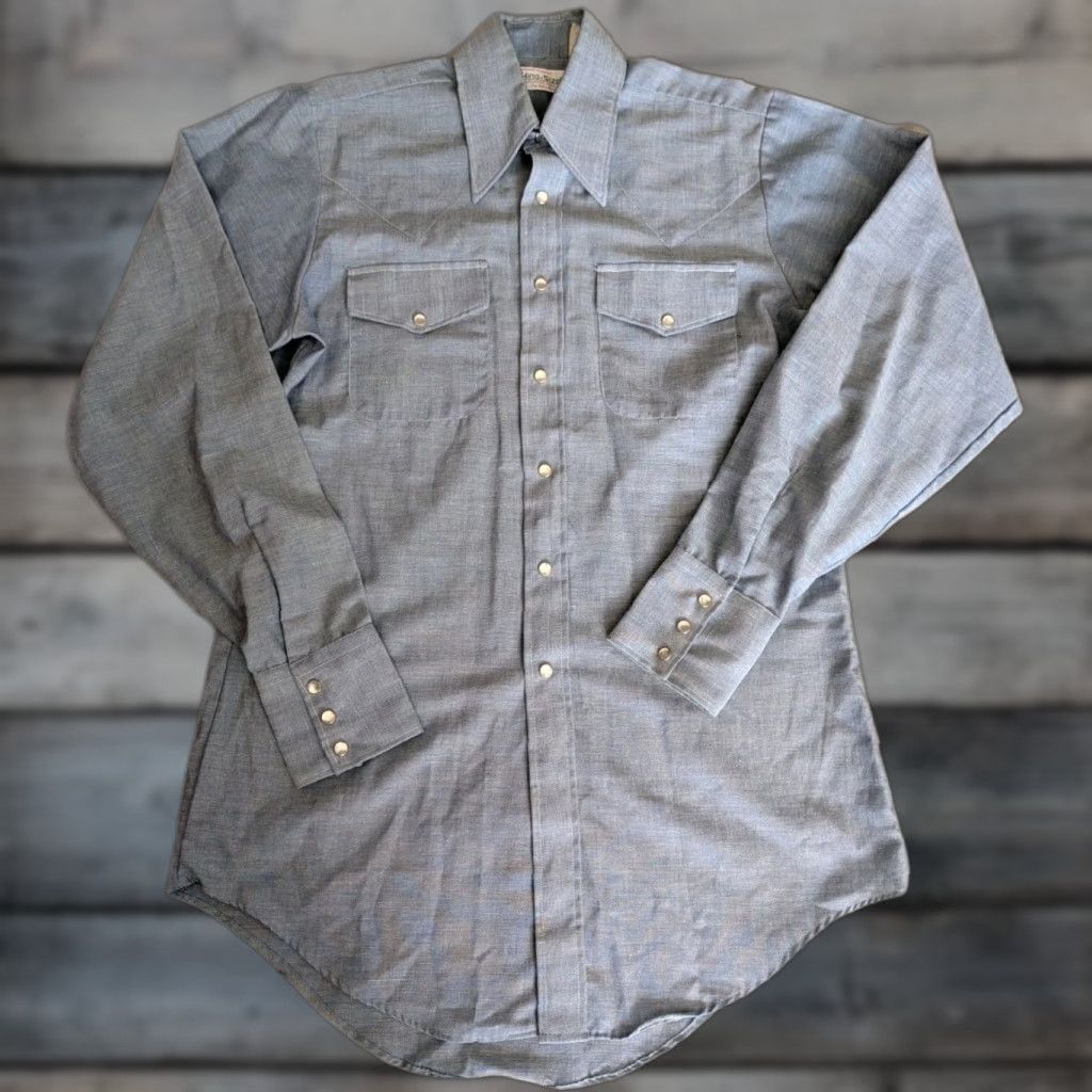 Vintage VINTAGE King Size Shirt Western Chambray Long Sleeve Dagger Collar Pearl Snap Tall Medium Size US M / EU 48-50 / 2 - 1 Thumbnail