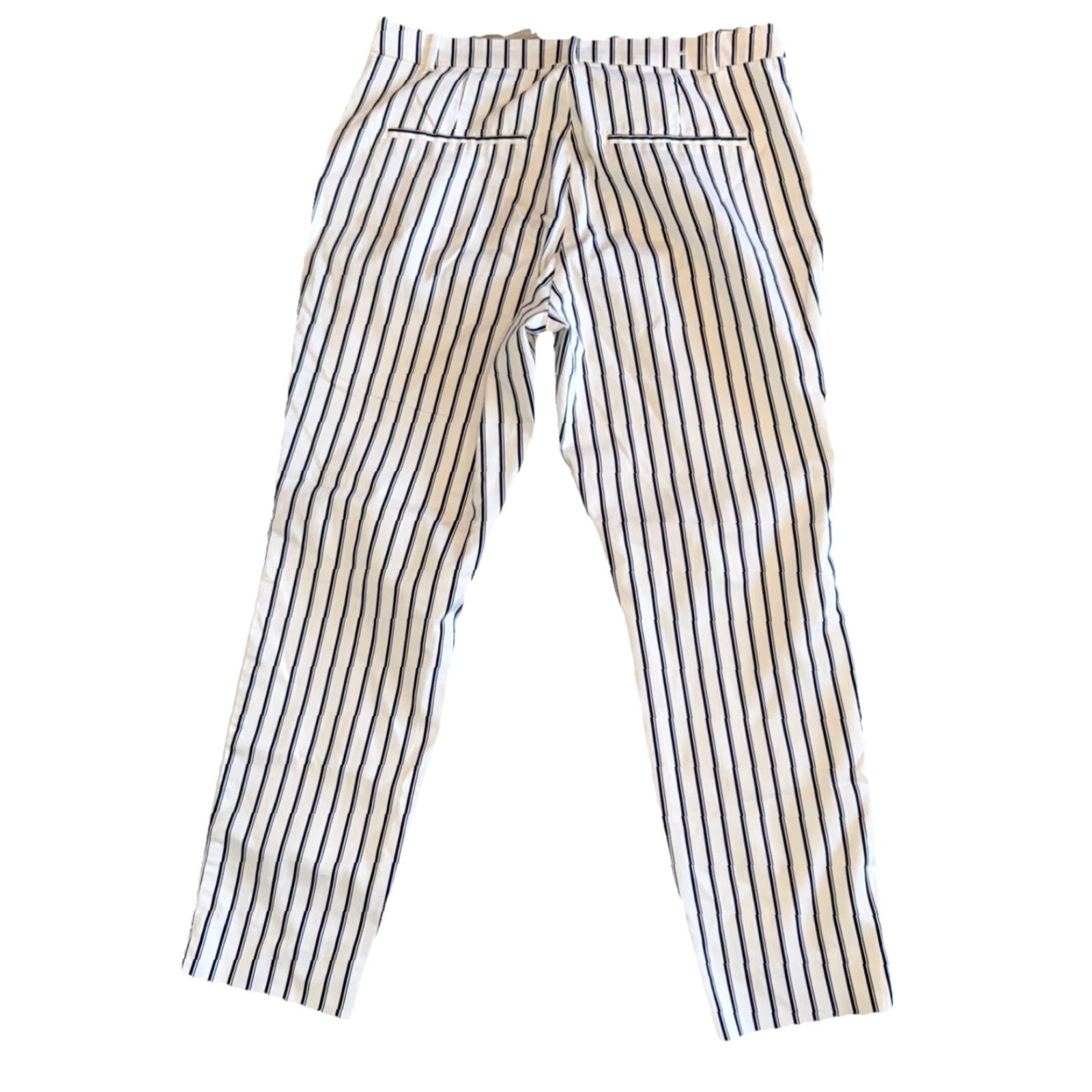 H&M H&M Pants Women’s 10 Navy Blue & White Striped Ankle Stretch Side Zip Flat Front Casual City Nautical Preppy Size 32" / US 10 / IT 46 - 3 Thumbnail
