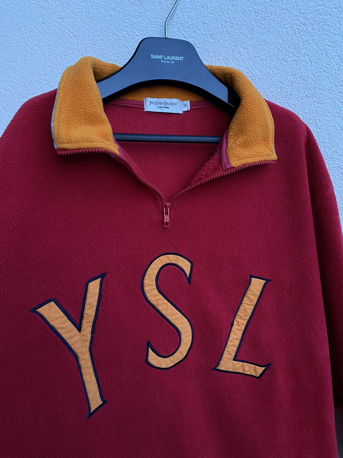 Yves Saint Laurent Fleece YSL Sweatshirt Quarter Zip Big Logo Vintage Sweater Size US XL / EU 56 / 4 - 13 Thumbnail