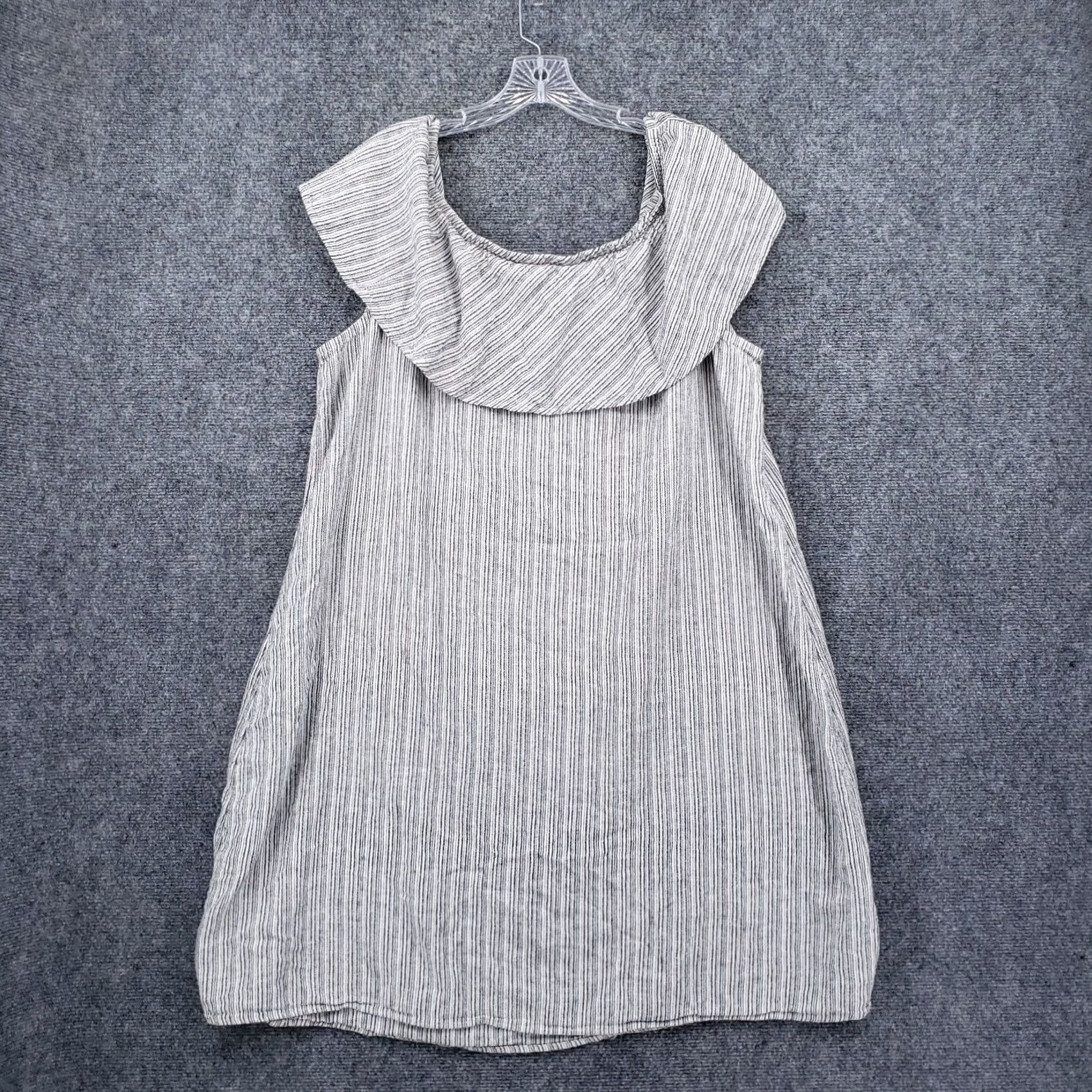 Old Navy Old Navy Dress Womens 2X Plus White Striped Shift Mini Linen Off Shoulder A-Line Dress Size XXL / US 16-18 / IT 52-54 - 2 Thumbnail