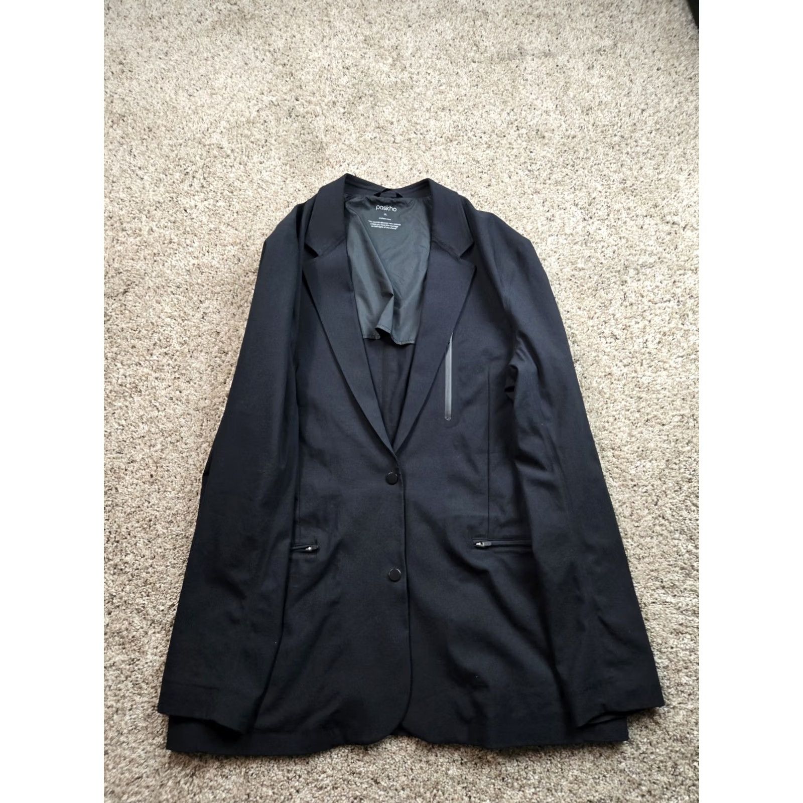 Vintage Pashko Blazer Mens XL Black Unstructured Cotton Stretch Pockets Two-Button Front Notch Lapel Single-Breasted Regular Fit Size 46R - 3 Thumbnail
