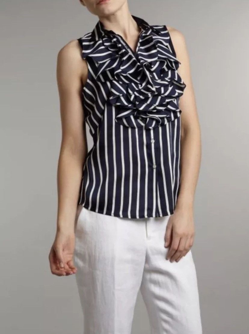 Polo Ralph Lauren Ralph Lauren Blue White Stripe Satin Blouse Top Size S(2) Size S / US 4 / IT 40 - 1 Thumbnail