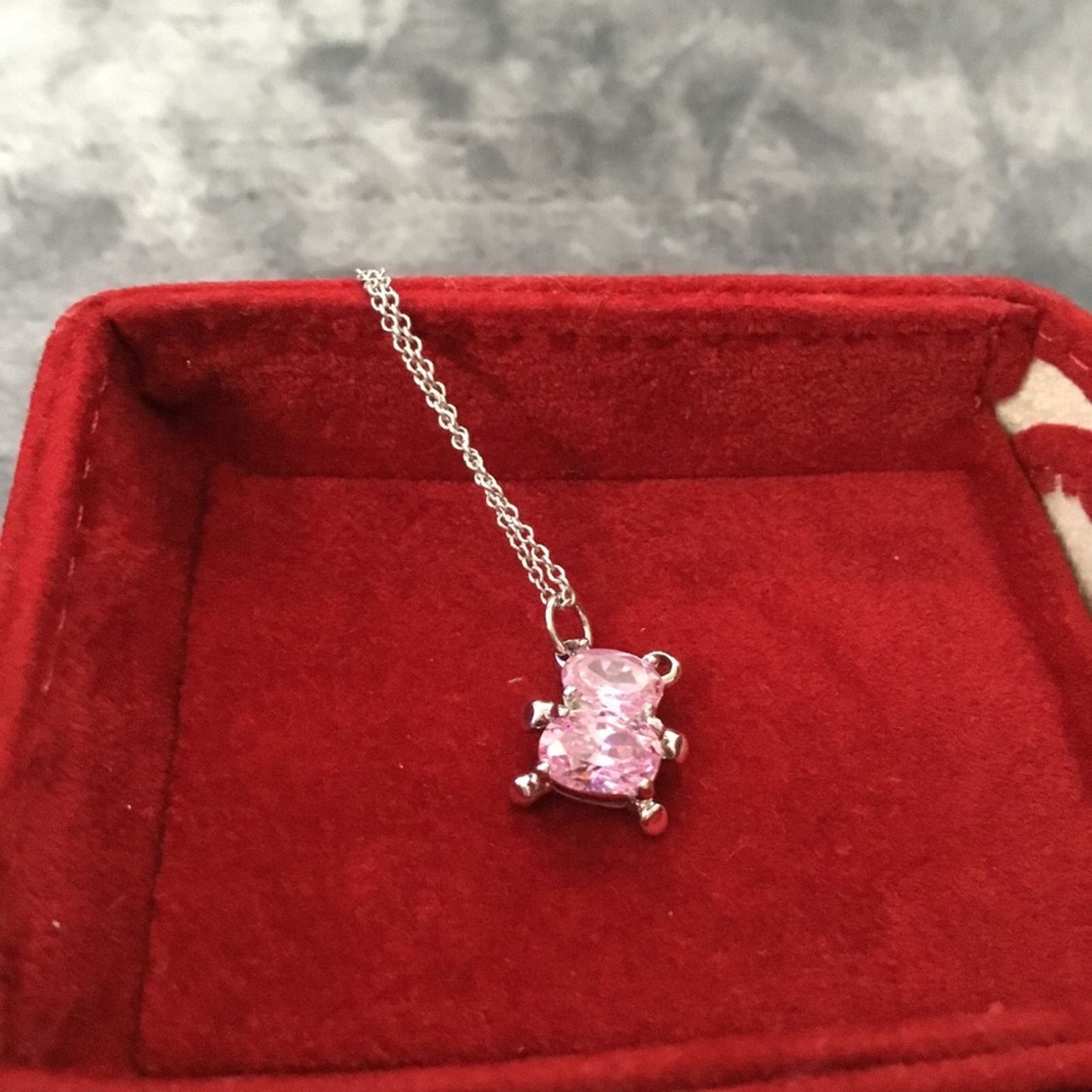Other Sterling Silver Pink Crystal Teddy Bear Necklace Size ONE SIZE - 6 Thumbnail