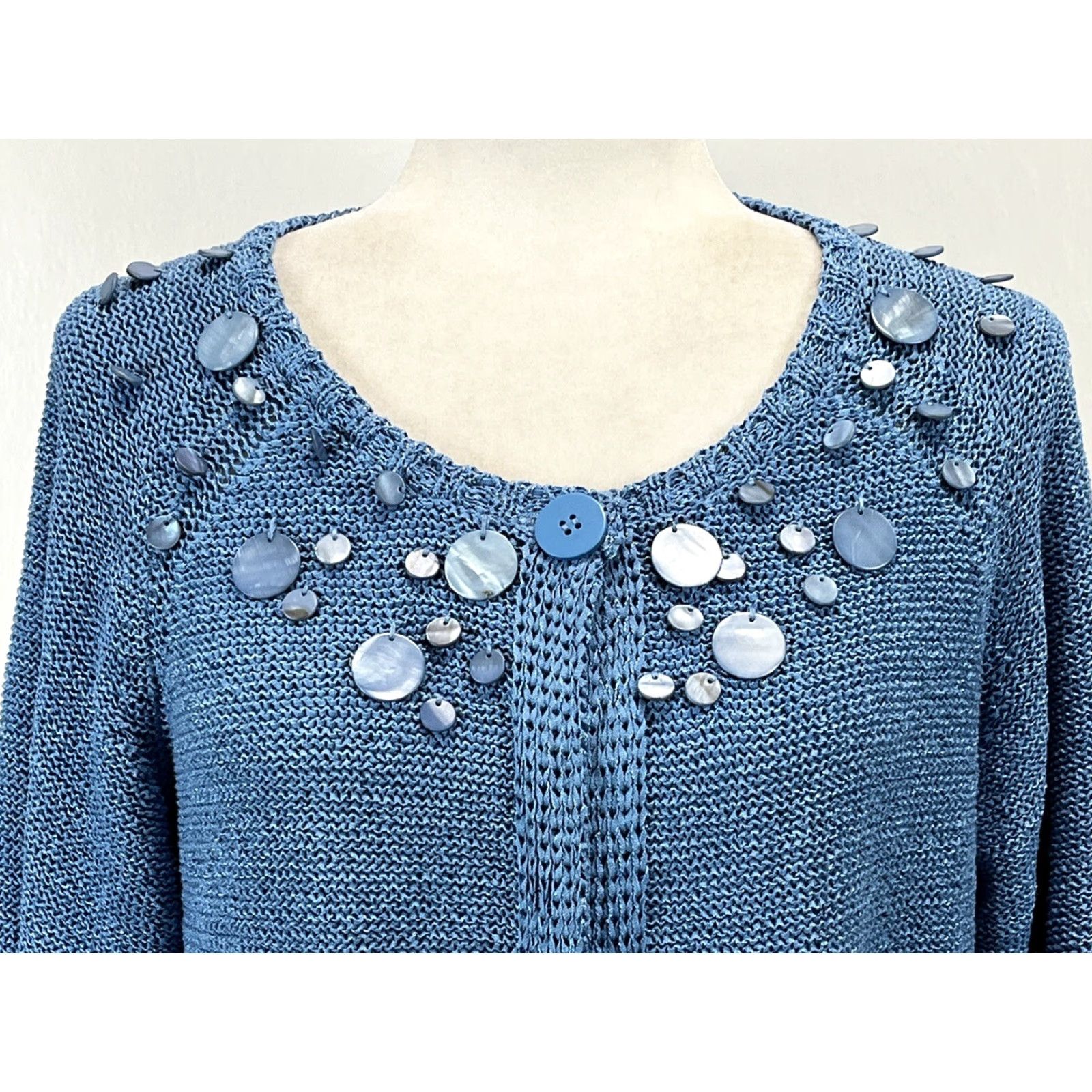 Coldwater Creek Coldwater Creek Cardigan Sweater Women Size M Blue Loose Knit Single Button Womens Size M / US 6-8 / IT 42-44 - 5 Thumbnail