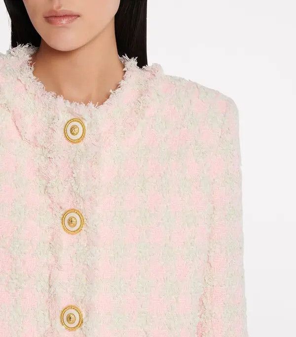 Balmain o1s1wg110526 Tweed Jacket in Pink Size L / US 10 / IT 46 - 4 Thumbnail