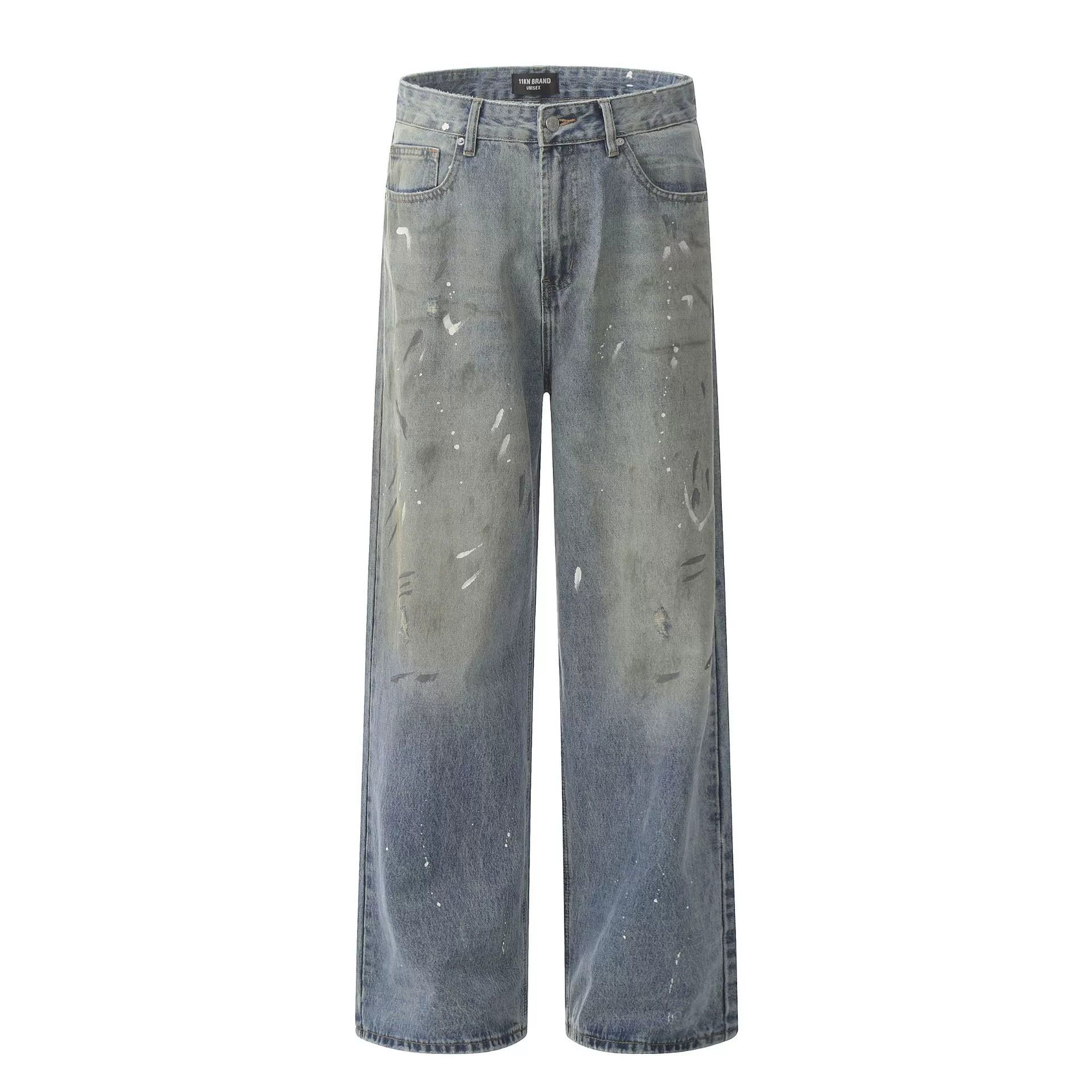 Japanese Brand × Jean American ink-splashed loose casual wide-leg gradient jeans Size US 32 / EU 48 - 1 Thumbnail