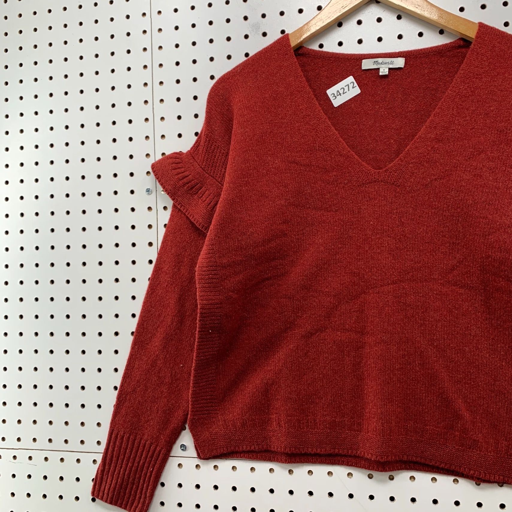 Madewell VINTAGE Madewell Merino Woo Sweater Womens Small Red Ruffled 20.5x20.5 Size S / US 4 / IT 40 - 4 Thumbnail