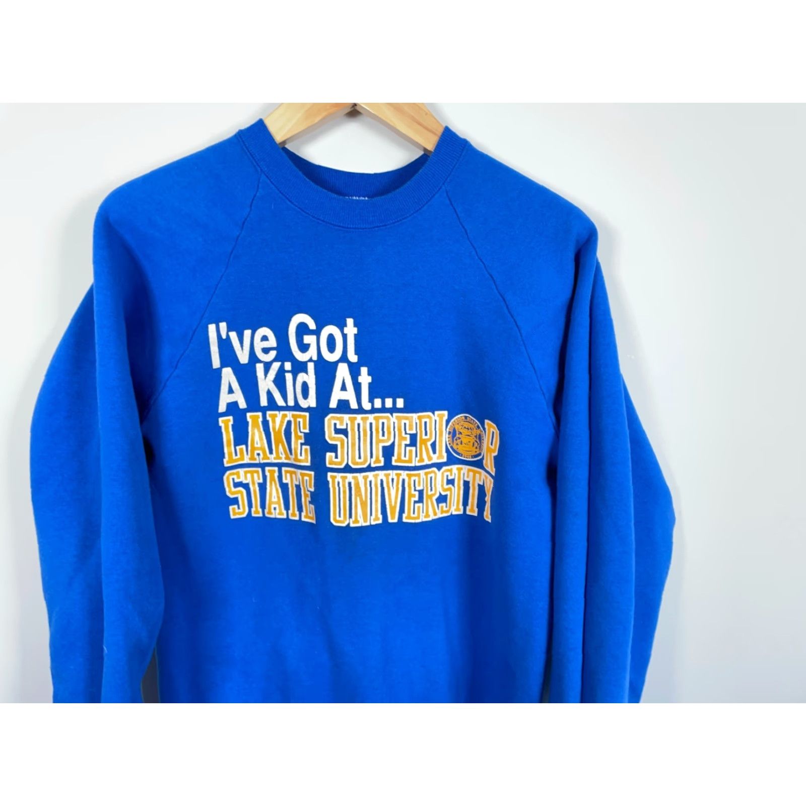Fruit Of The Loom VINTAGE Lake Superior State University Sweatshirt Mens Adult Medium Blue 90s Graphic Print Pullover Crew Neck Cotton Polyester Fleece Size US M / EU 48-50 / 2 - 4 Thumbnail