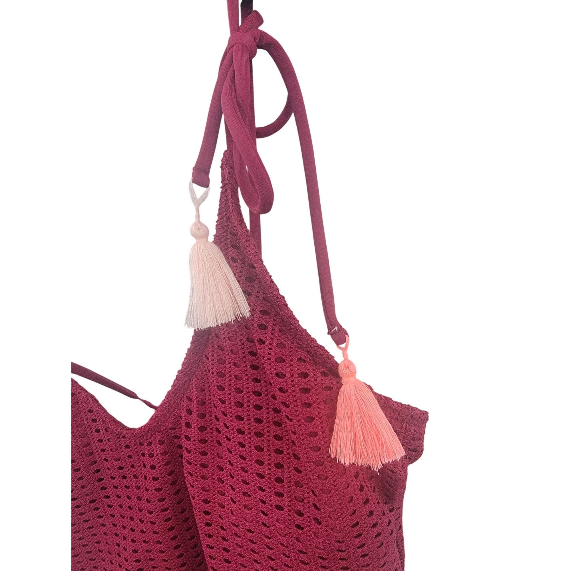 Other Xhilaration Womens Burgundy Crochet One-Piece Swimsuit With Size S / US 4 / IT 40 - 6 Thumbnail