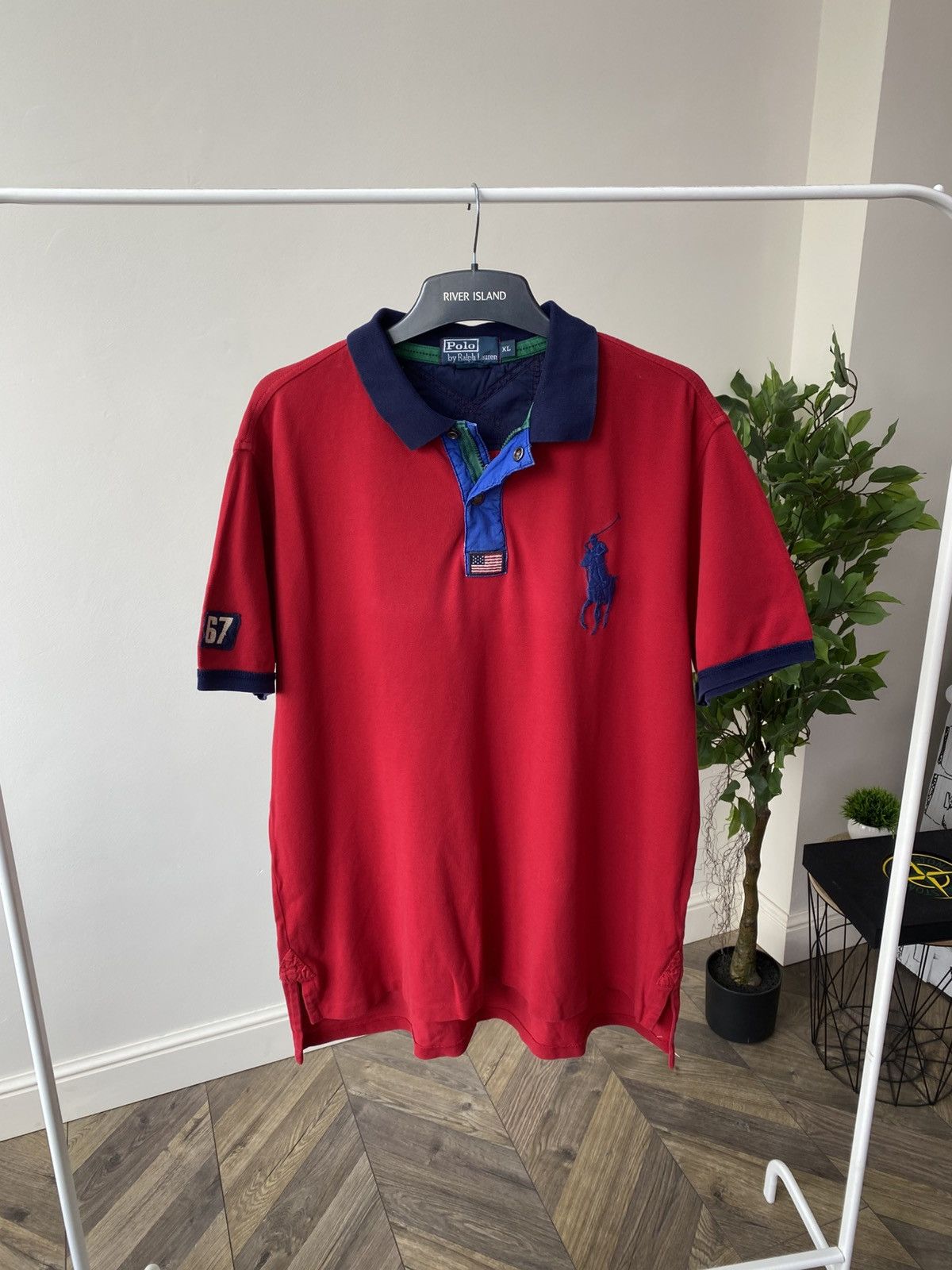 Polo Ralph Lauren × Vintage Vintage Polo Ralph Lauren Red Rugby USA 1/4 Zip Big Pony Size US XL / EU 56 / 4 - 2 Thumbnail