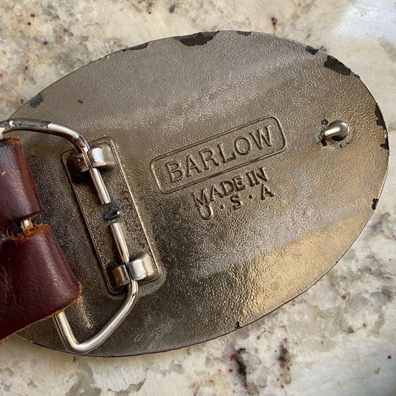 Vintage Vintage BARLOW USA Deer Stag Silver Tone Belt Buckle 38-43” Size 38 - 3 Thumbnail