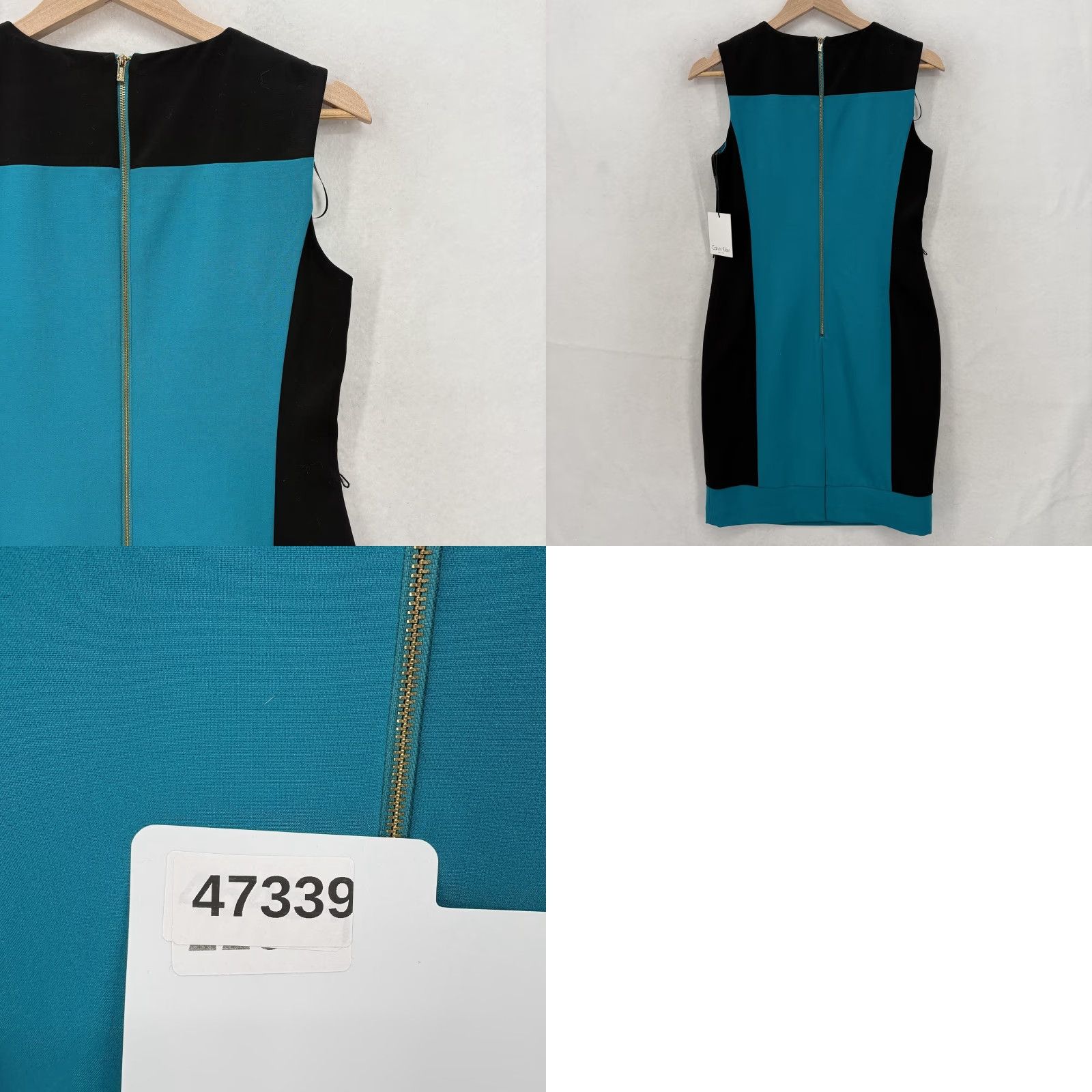 Calvin Klein Dress Womens 6P Colorblock Sleeveless V-Neck Sheath NWT Blue  Black 6P Petite Womens Knee Length Dress