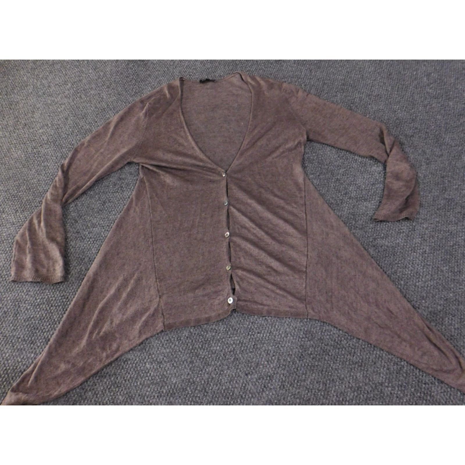 Eileen Fisher Eileen Fisher Cardigan Women’s Small Brown Linen Lightweight Knit Relaxed Crew Neck Pullover Open Accents Christmas Autumn Winter Size S / US 4 / IT 40 - 5 Thumbnail