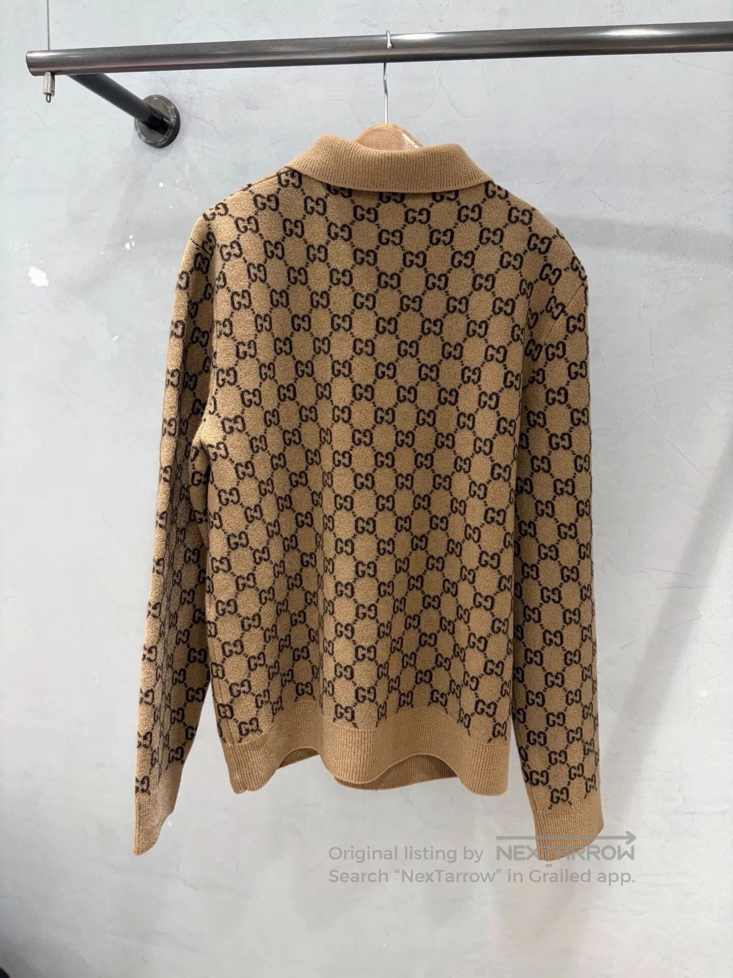 Gucci gucci khaki knitted cardigan with logo pattern. Size US L / EU 52-54 / 3 - 4 Thumbnail