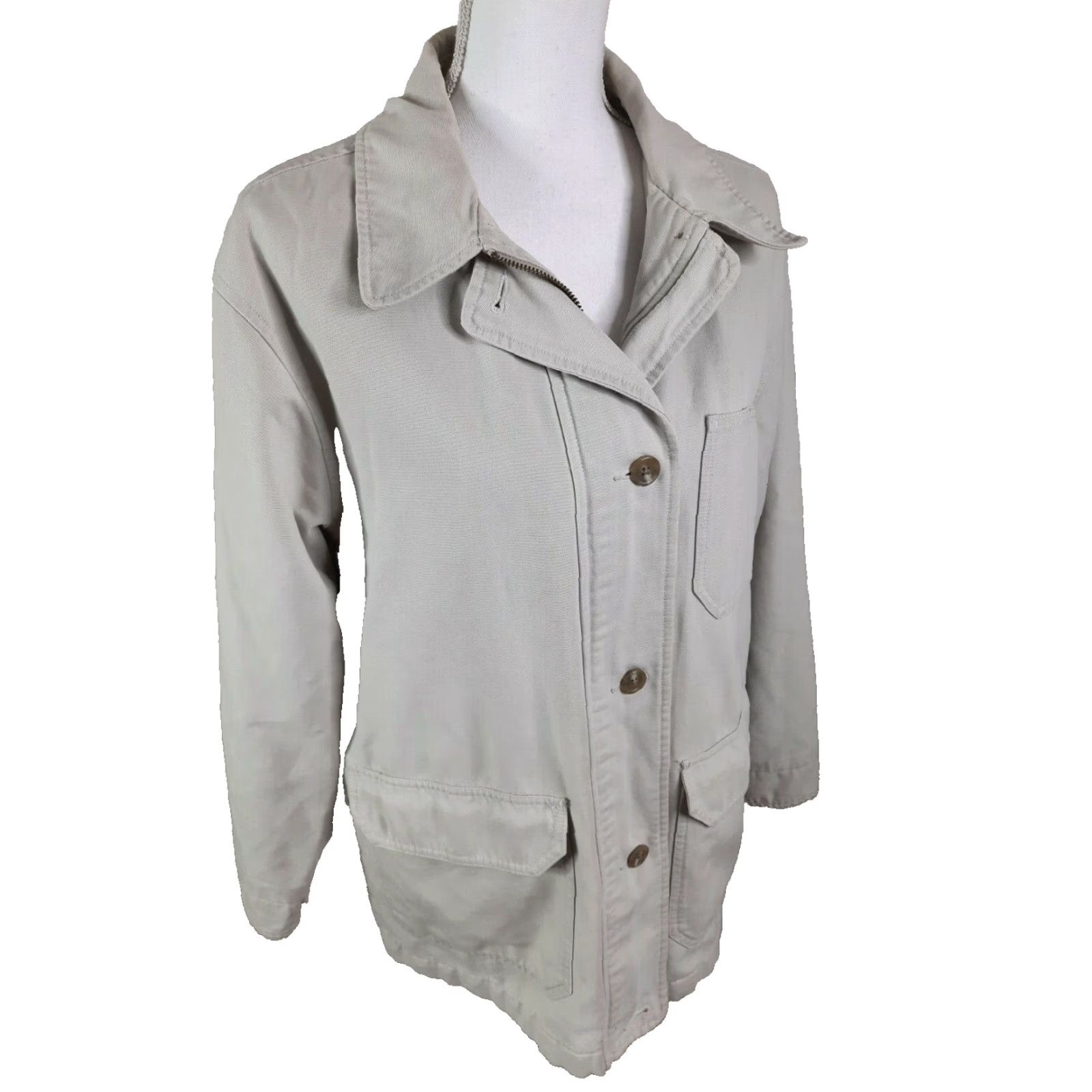 Eddie Bauer VINTAGE Eddie Bauer Khaki Canvas Barn Coat Jacket Bomber Women's Small Chore Coat Beige Canvas Barn Coat Eddie Bauer Women's Small Vintage Coat M Size S / US 4 / IT 40 - 3 Thumbnail