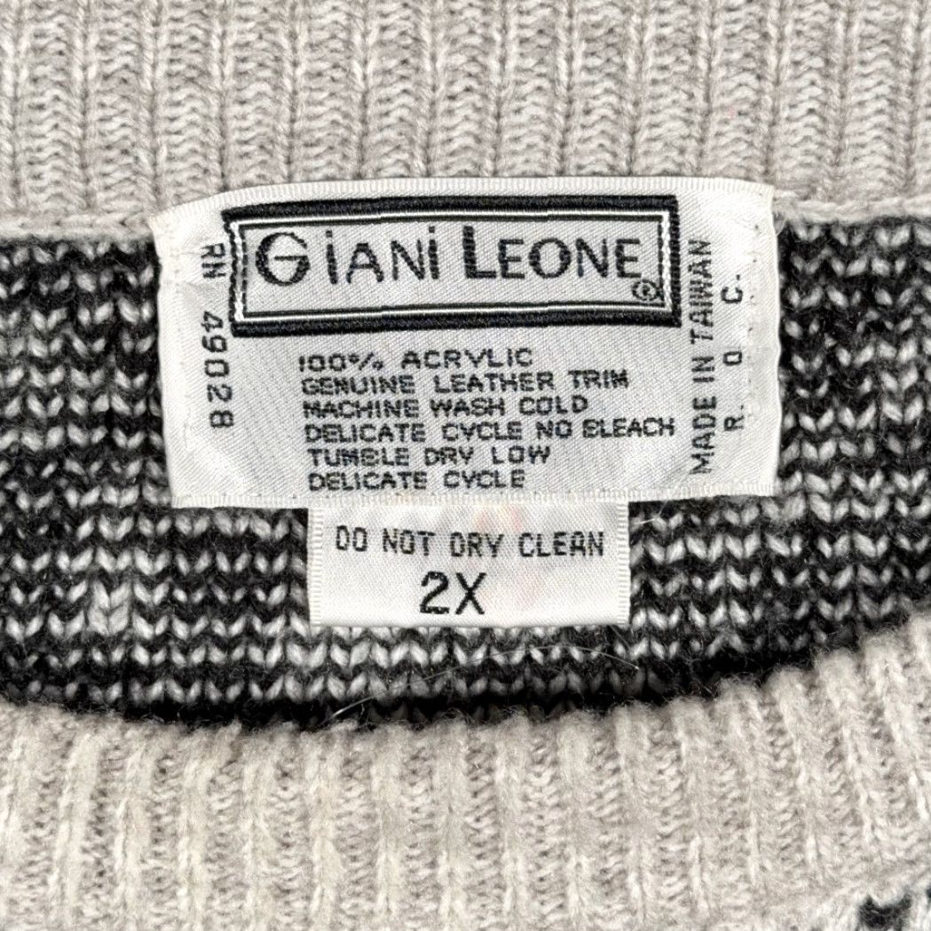 Vintage VINTAGE Giani Leone Sweater Adult 2XL Black White Acrylic Geometric Leather 80s Shirt Mens Size US XXL / EU 58 / 5 - 5 Thumbnail