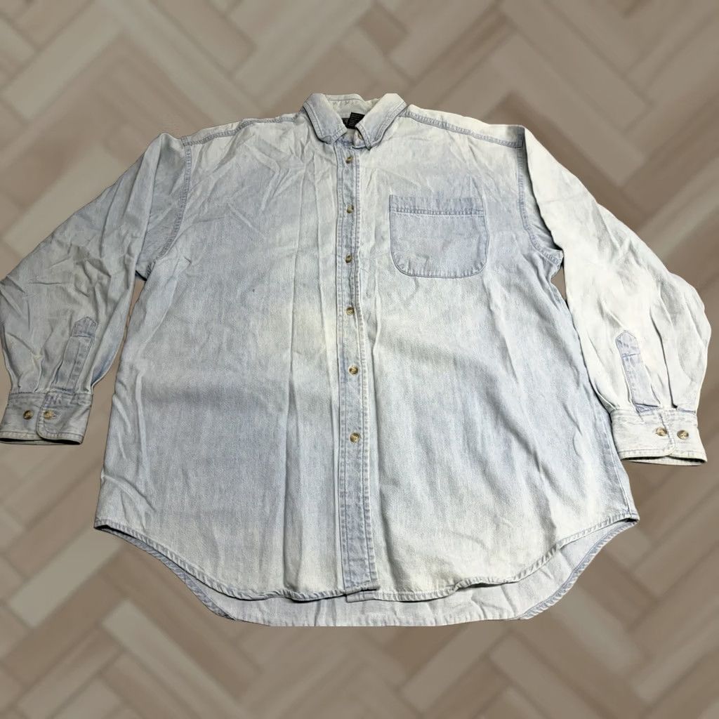 Denime Vintage NY Line Denim Button-Up Shirt Womens Oversized M Blue Cotton 90s Classic Embroidered Button Heartpunch? Size M / US 6-8 / IT 42-44 - 1 Thumbnail